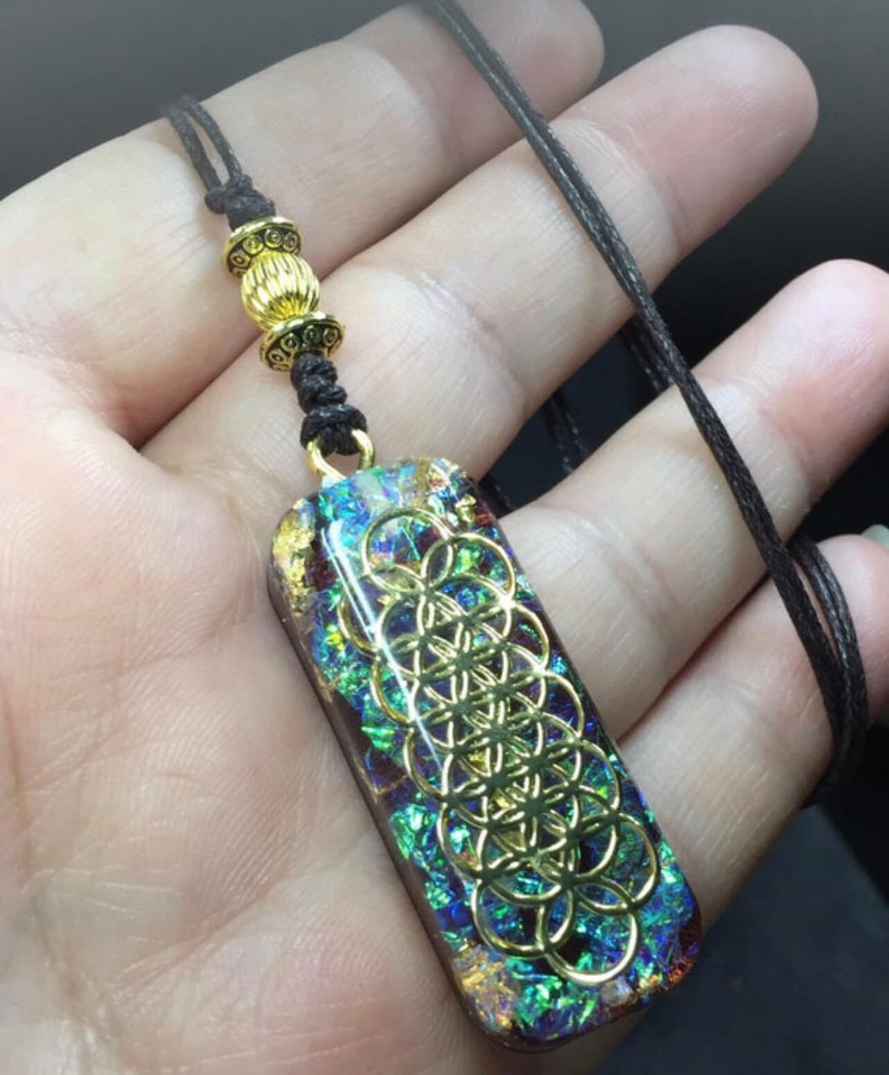 Resin hologram Necklace,  Orgonite map Flower of life meditation energy