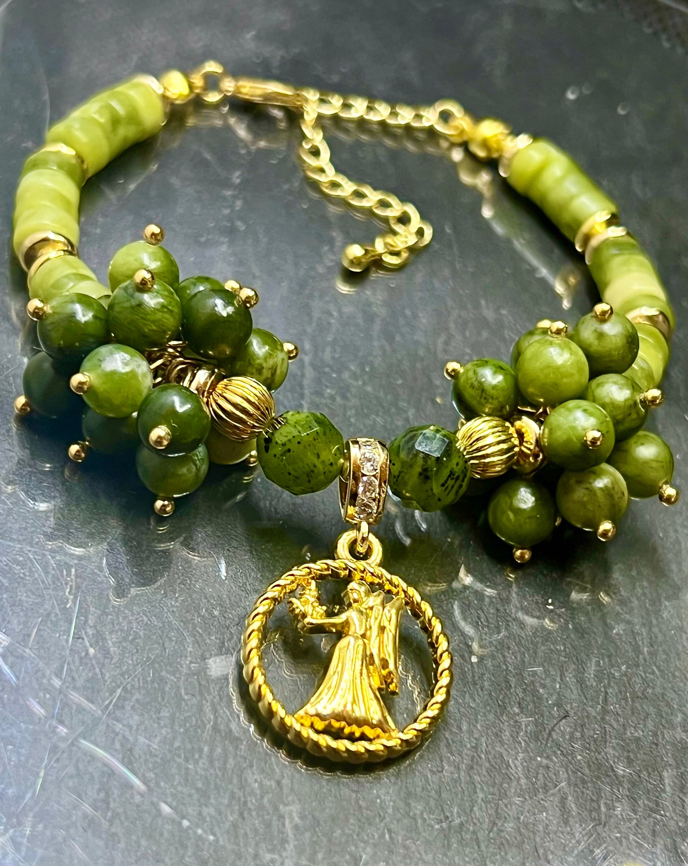 green jade virgo bracelet zodiac gold plated
