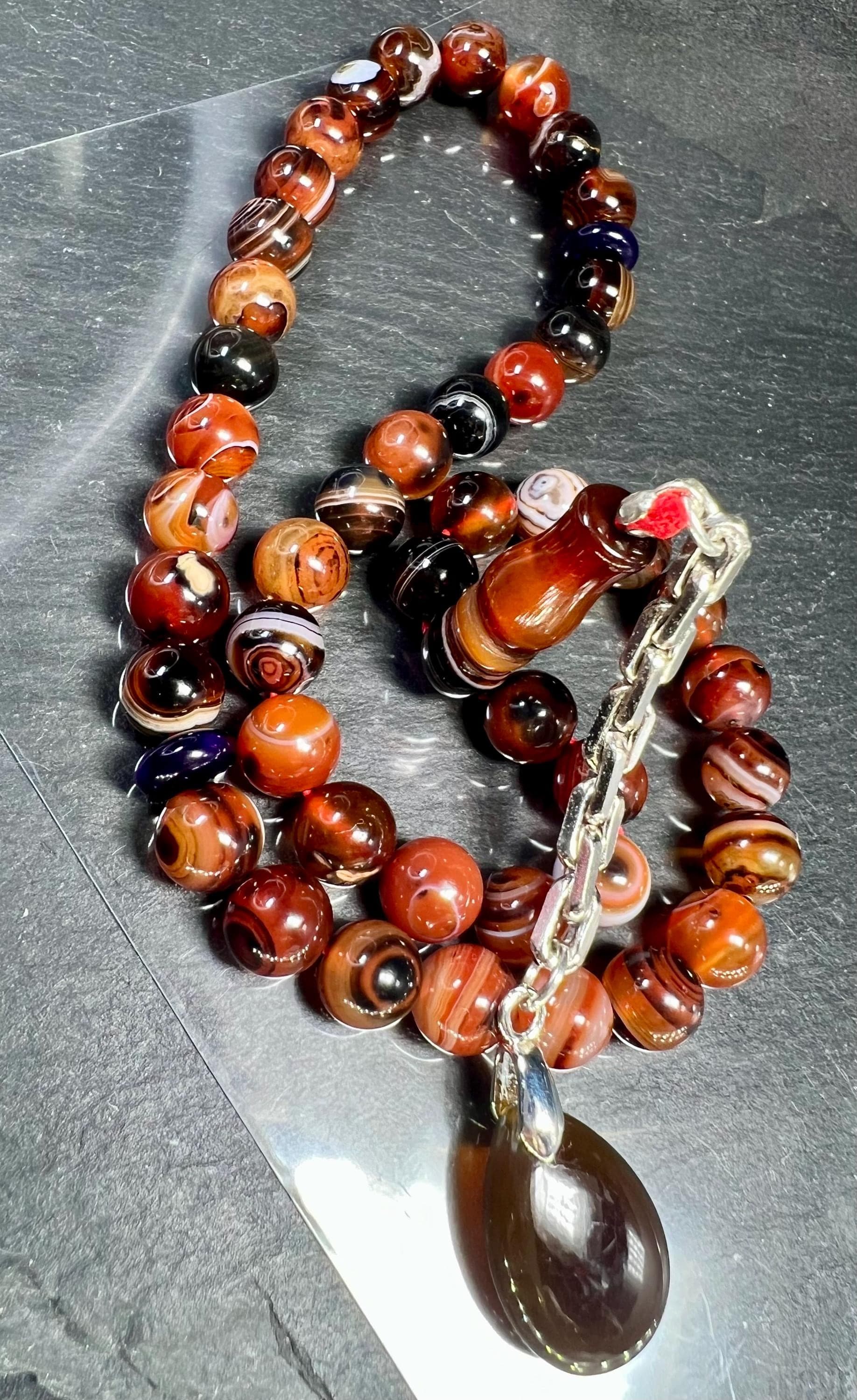 Agate Tasbih Prayer Beads: 925 Sterling Silver Tassel, Islamic Gift