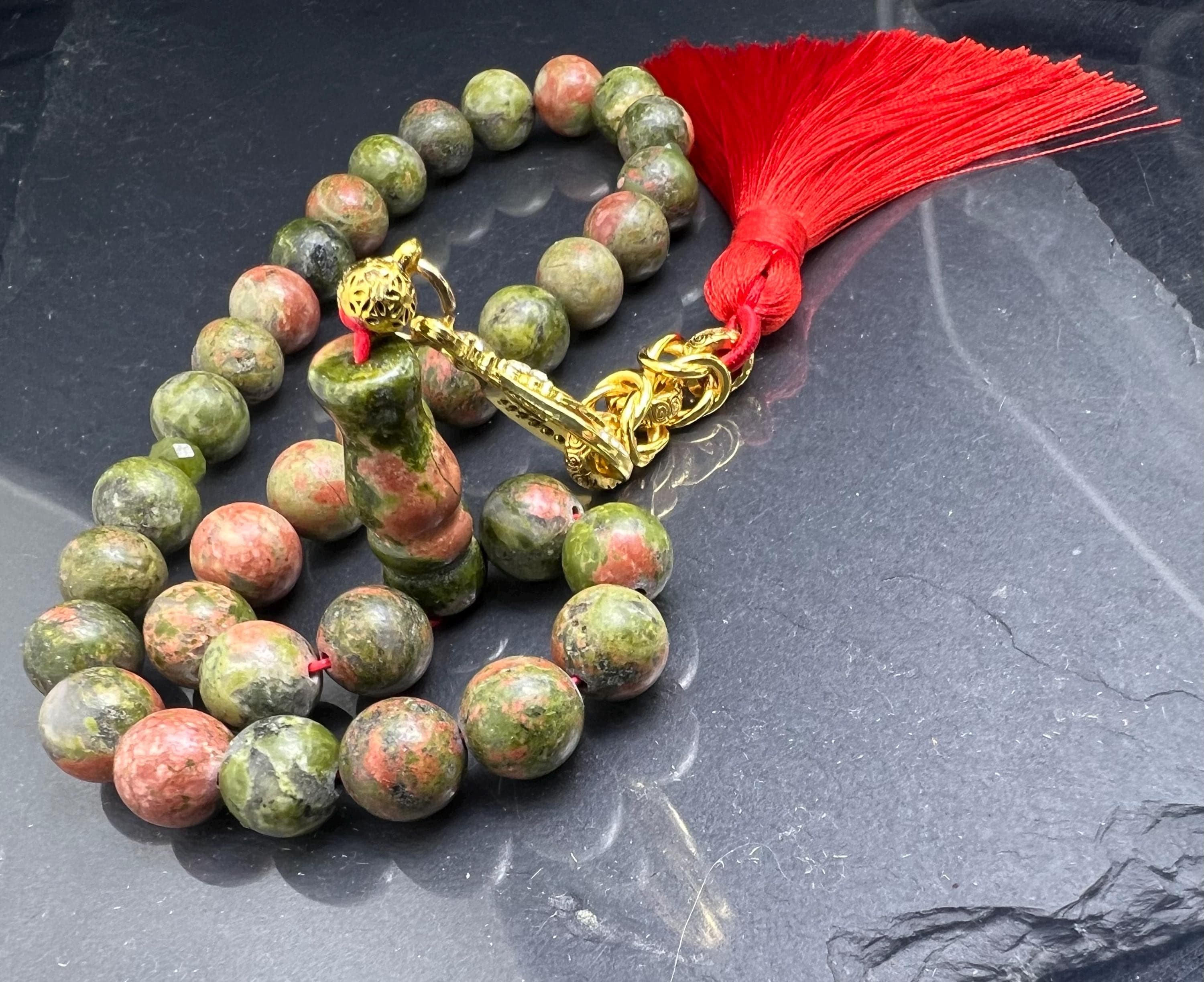 Unakite Tasbih, natural stone Misbaha, Islamic Tesbih, Heart & root chakras energy
