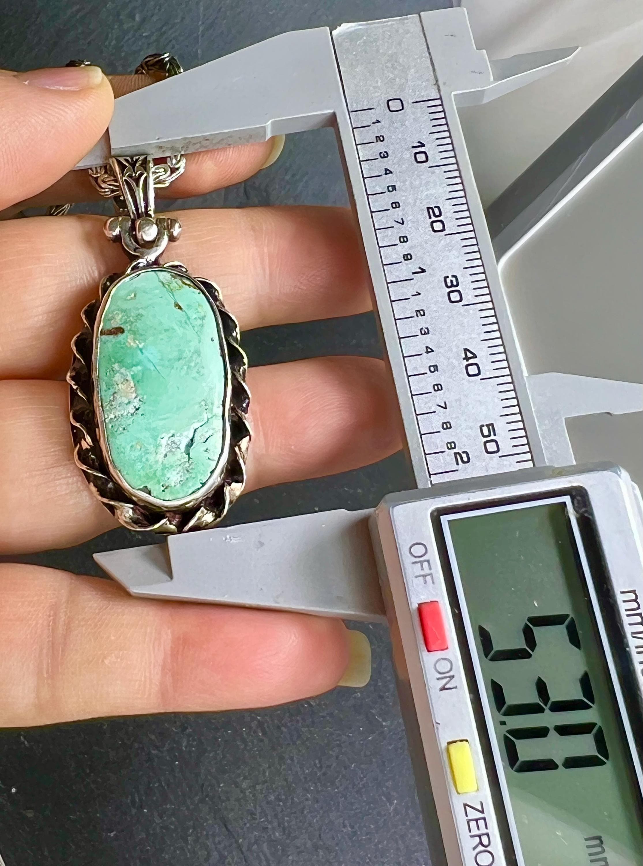 Vintage Turquoise pendant necklace, big natural turquoise gemstone in a 925 sterling silver frame, byzantine sterling silver chain.