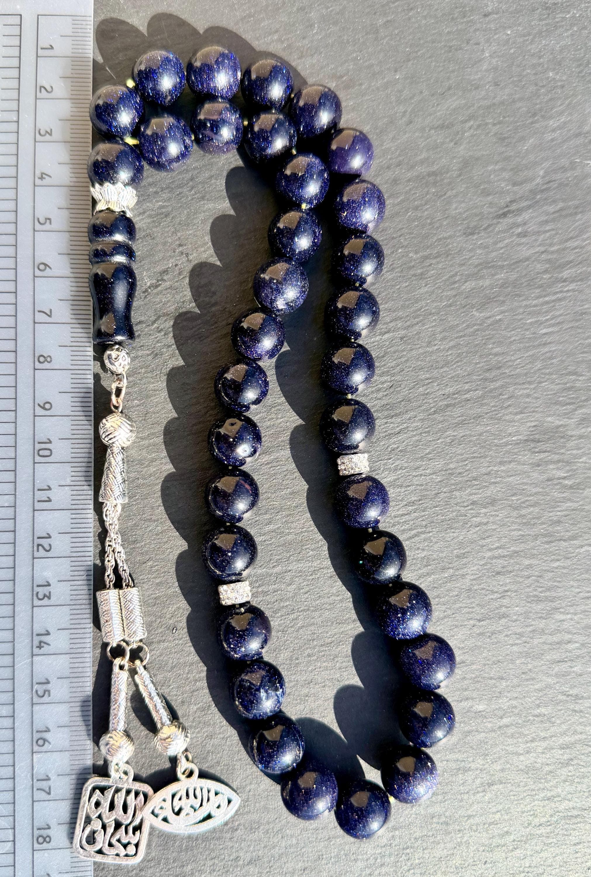 Blue Sandstone Tasbih 33, Islamic Gift, Subhanallah & Mashallah tassel