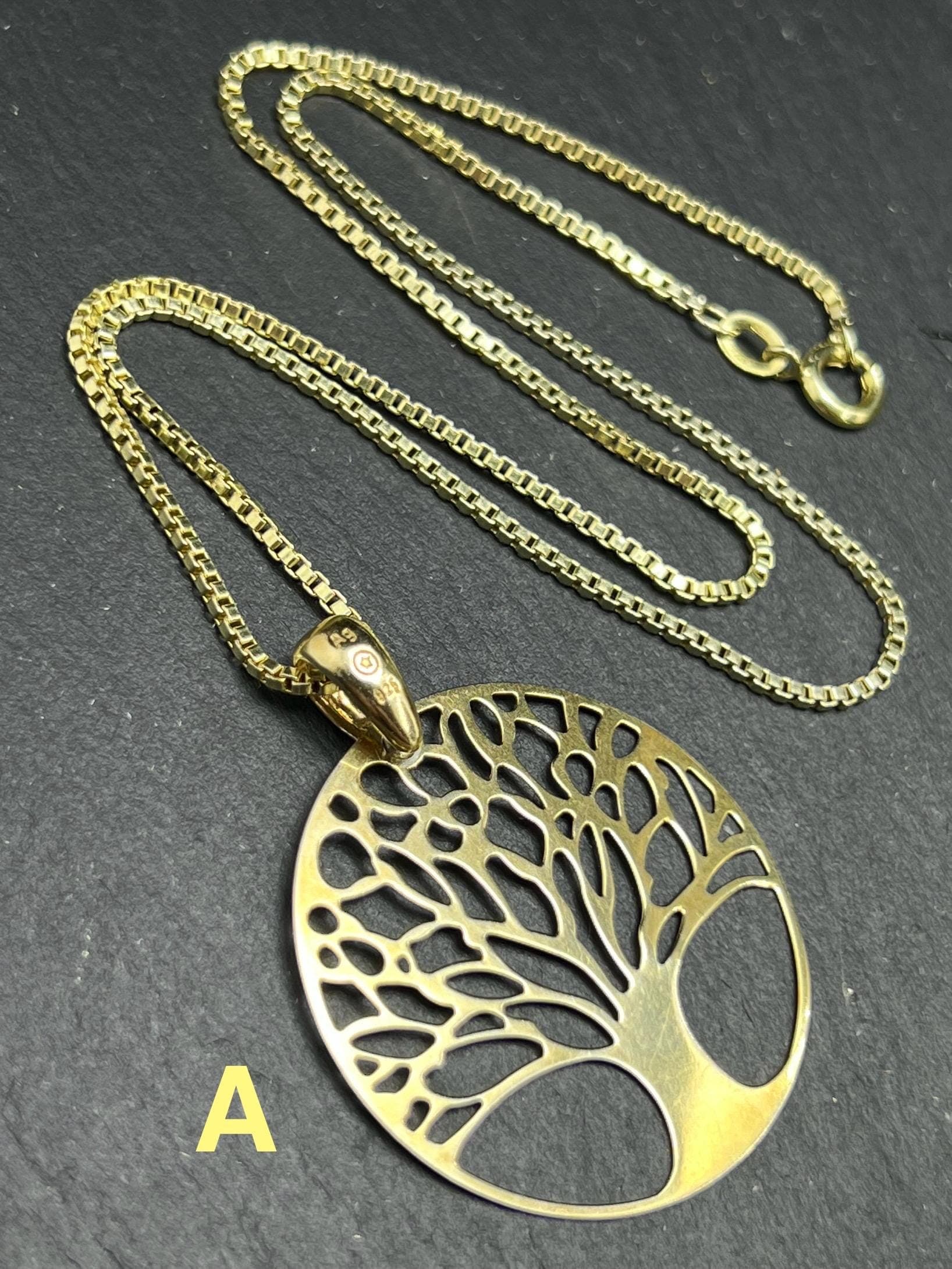 Tree of Life Vintage Necklace, Gold filled 925 Sterling Silver, FBM, HVE German made