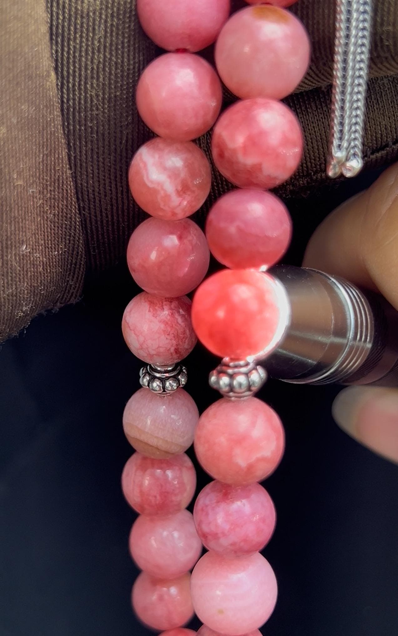 Rhodochrosite Tasbih, Prayer beads, Rosary, Misbaha, Ethnic Jewellery, Ramadan Eid Islamic gifts, 925 sterling silver tassel, handmade jewellery.