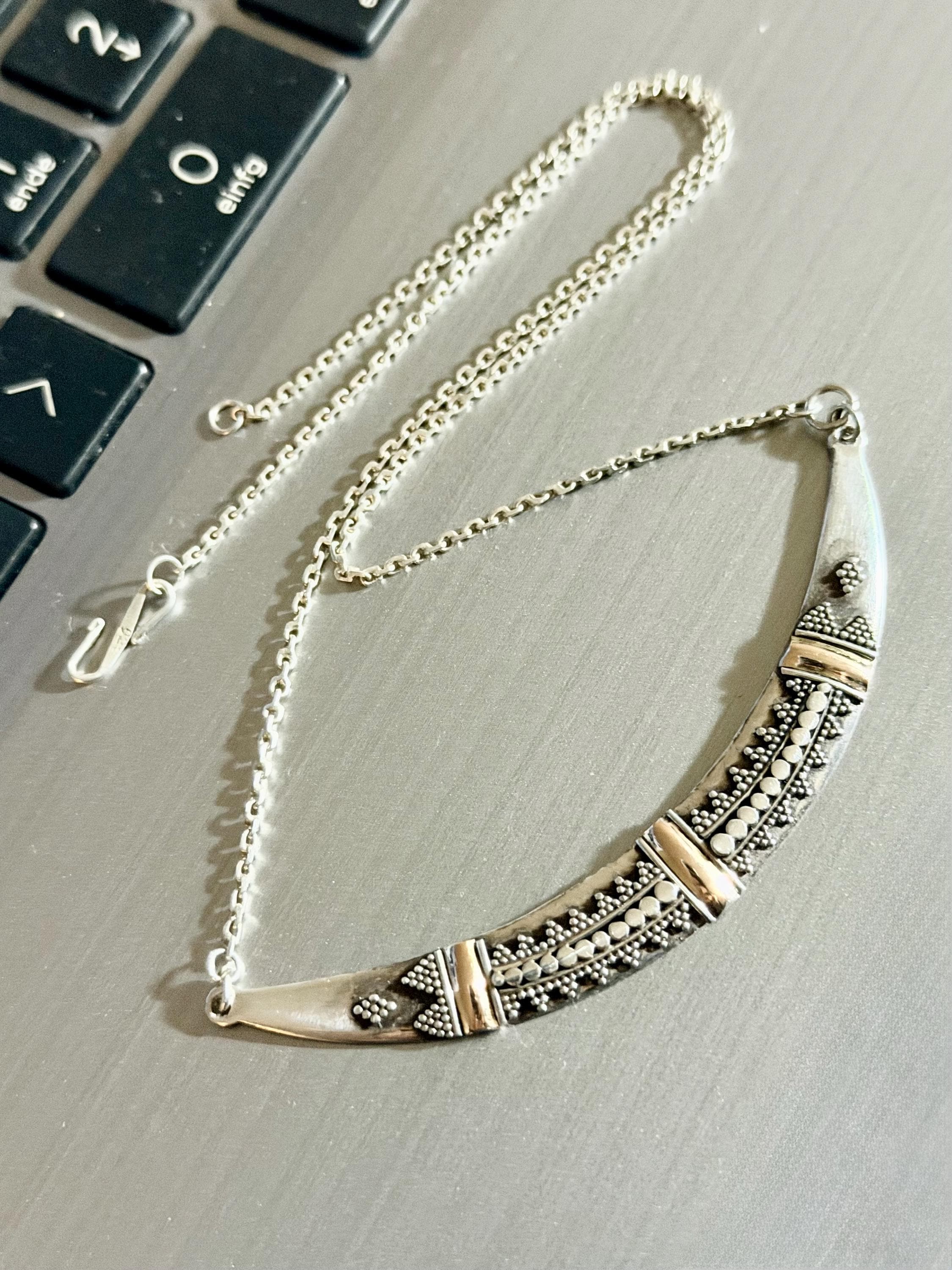 Vintage handmade bicolour chocker, 925 Sterling silver, partially gold plated necklace