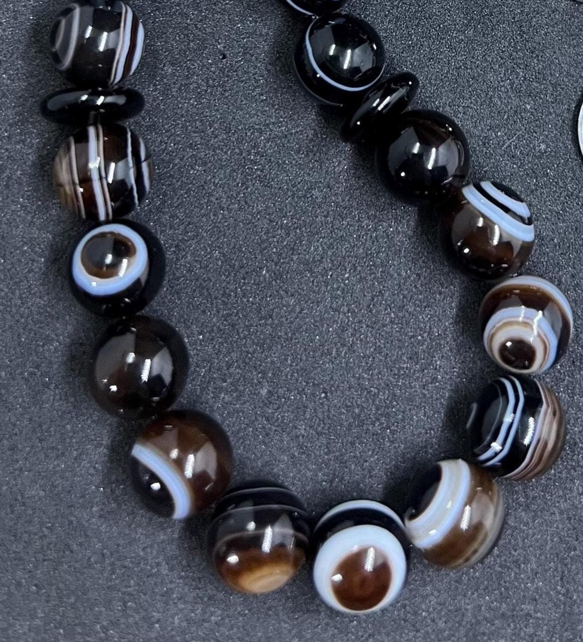 Natural Sulemani Jazaa black Agate Tasbih, 10mm beads, root chakra energy, akik tesbih, aqeeq Misbaha, silver plated tassel, Islamic gift.