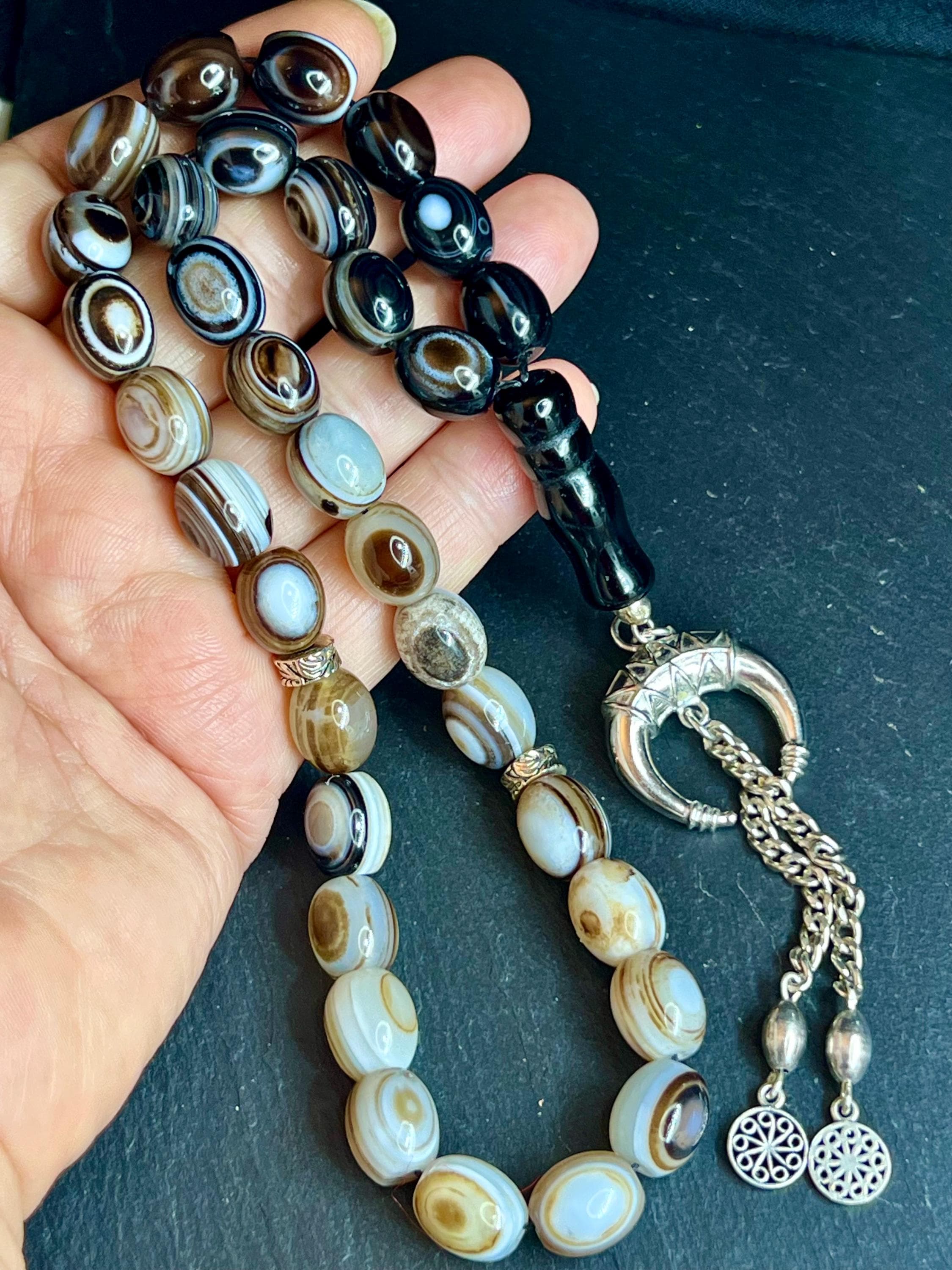 Sulemani achat tesbih, sülemani akik agate tasbeeh, misbaha akik, 926er silbere quaste, islamische geschenkeideen