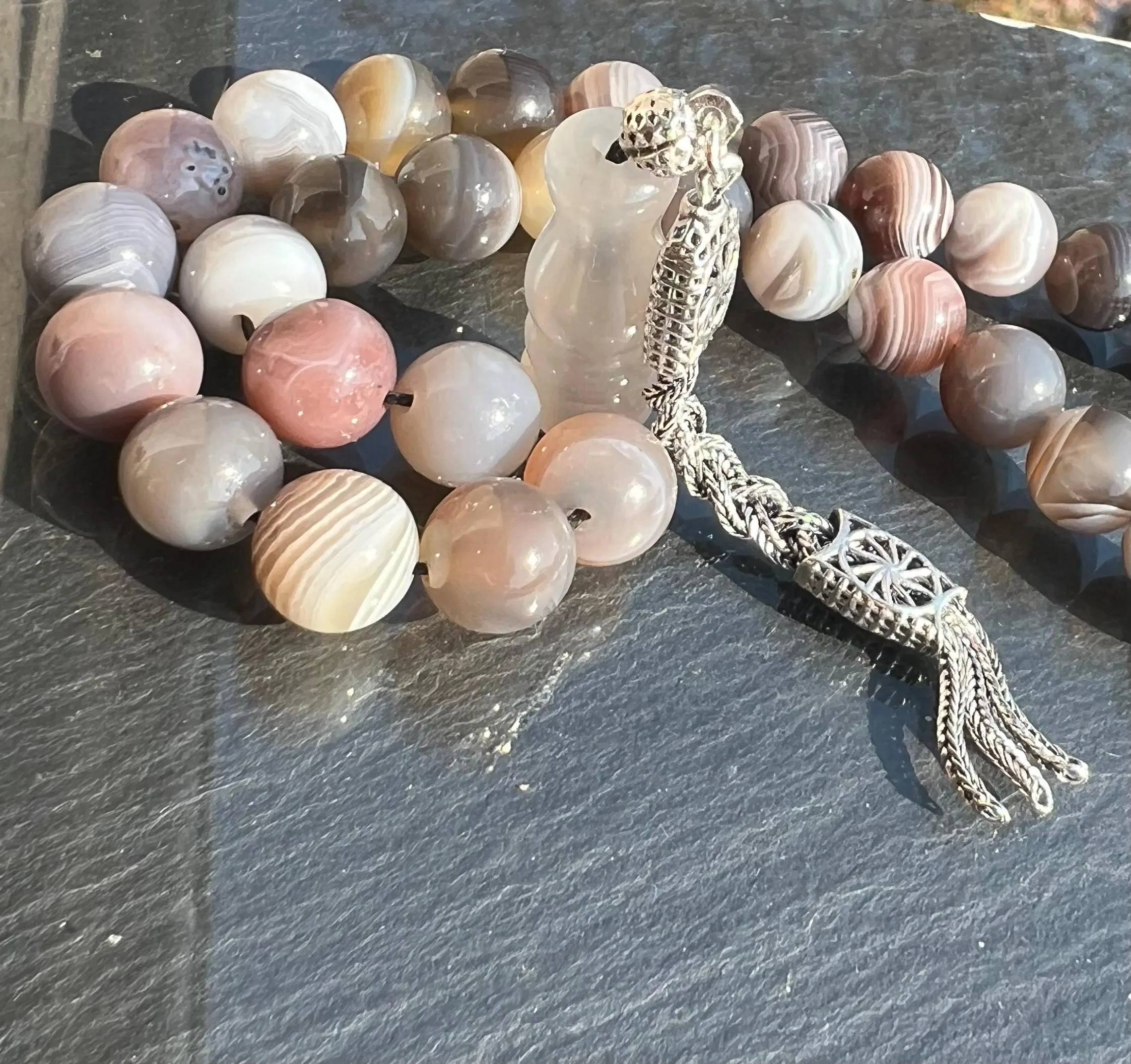 Botswana agate achat tesbih tasbeeh misbah 925 silver schmuck rosenkraz rosary prayer bead tassel quaste