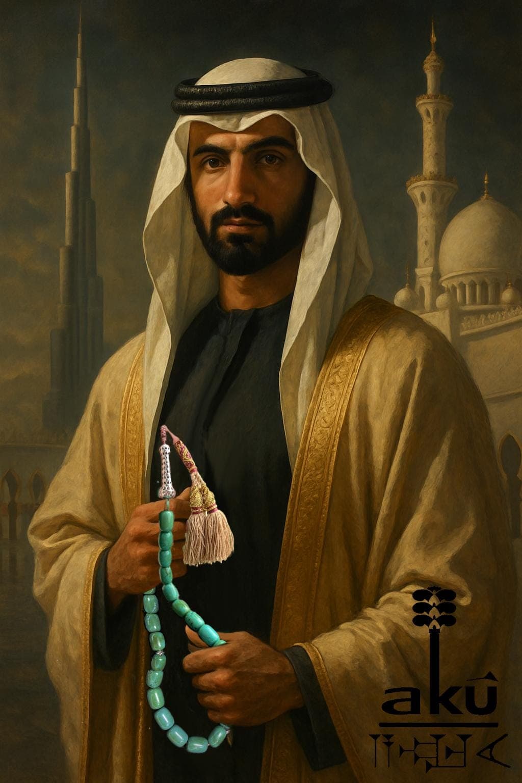 AI generated Model, for giant Tasbih, Turquoise Chrysocolla, 33 Prayer Beads, 925 Silver Minaret, Handmade Misbaha, Natural Gemstone, 186g