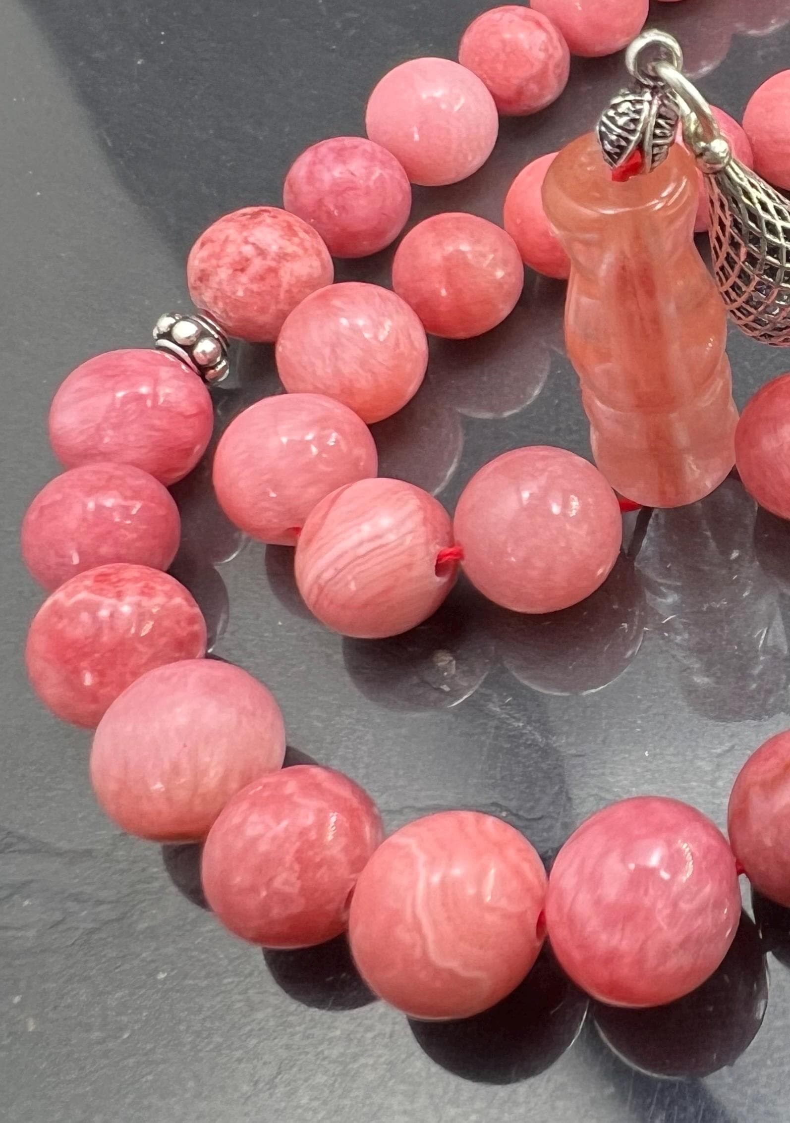 Rhodochrosite Tasbih, Prayer beads, Rosary, Misbaha, Ethnic Jewellery, Ramadan Eid Islamic gifts, 925 sterling silver tassel, handmade jewellery.