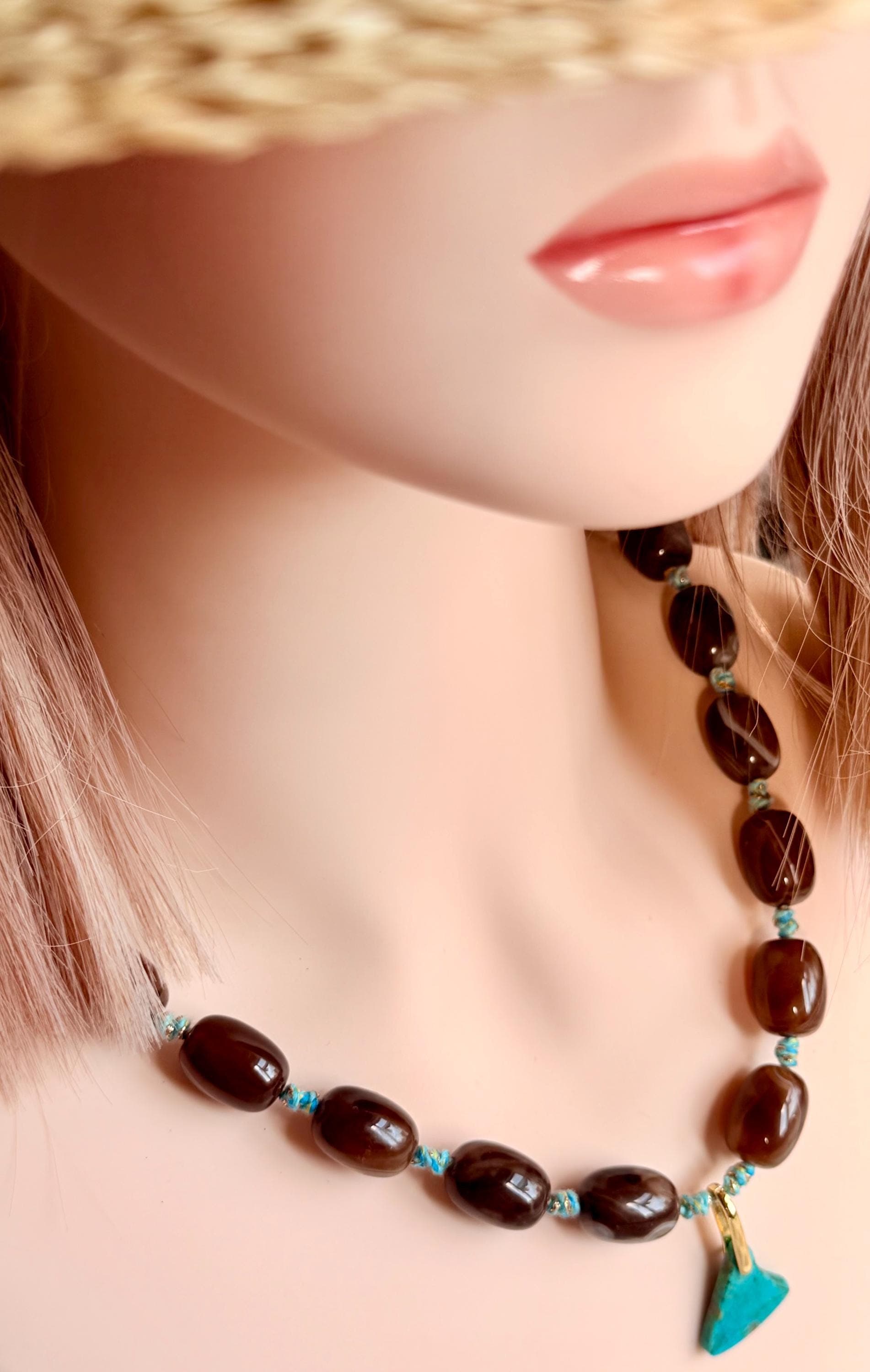 Giant Jazaa Agate and turquoise necklace, chunky big size natural stone beads, 925 sterling silver gold plated