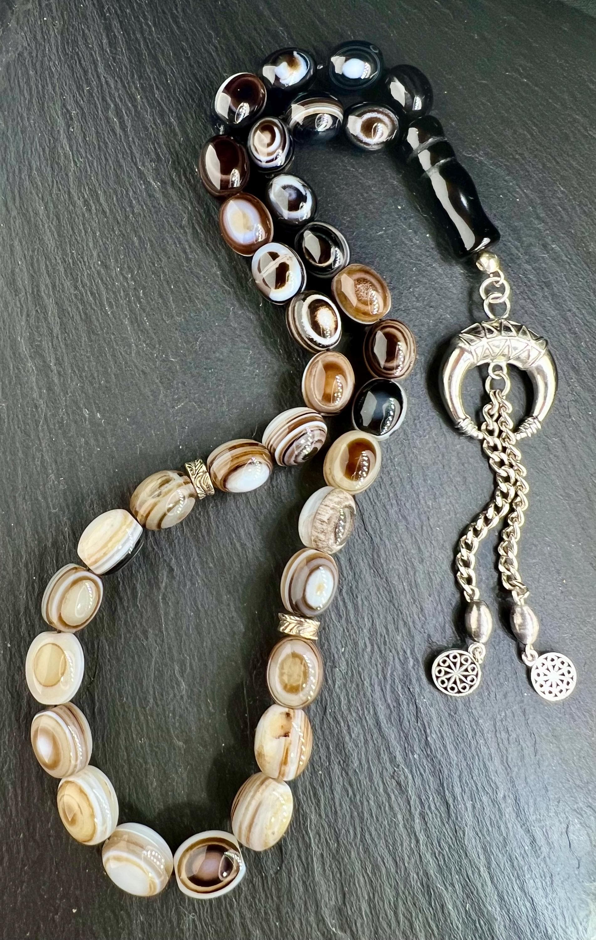 Sulemani achat tesbih, sülemani akik agate tasbeeh, misbaha akik, 926er silbere quaste, islamische geschenkeideen