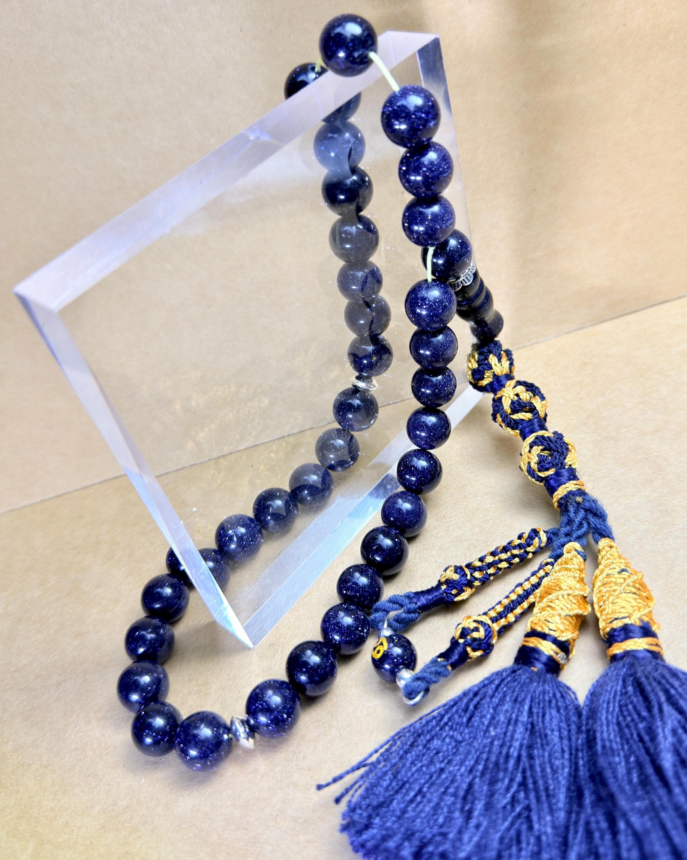 Blue Sandstone Tasbih 33, Islamic Eid Gift, 925 Silver, personalised with zodiac sign