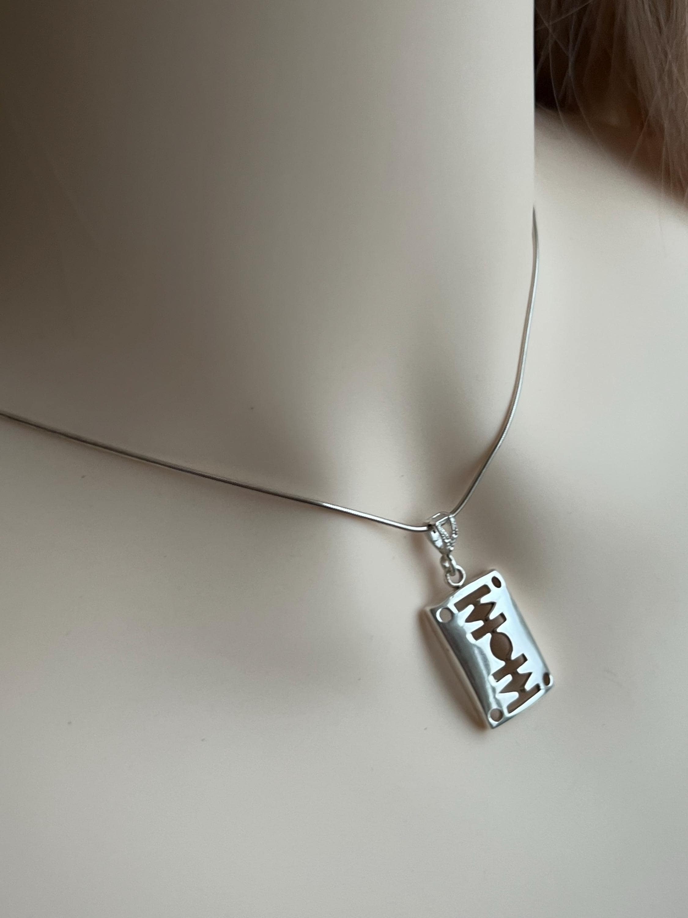 Vintage Razor Blade Pendant Necklace, 925 Sterling Silver, ca. 1970s