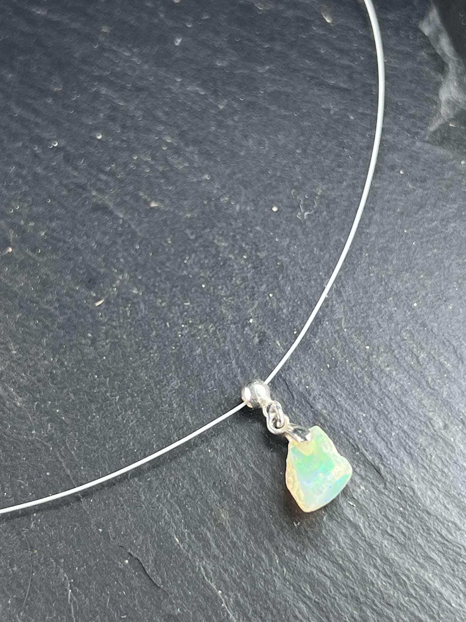 opal gemstone raw stone necklace Christmas or mother's day gift, 925 sterling silver pendant, white opal chocker.