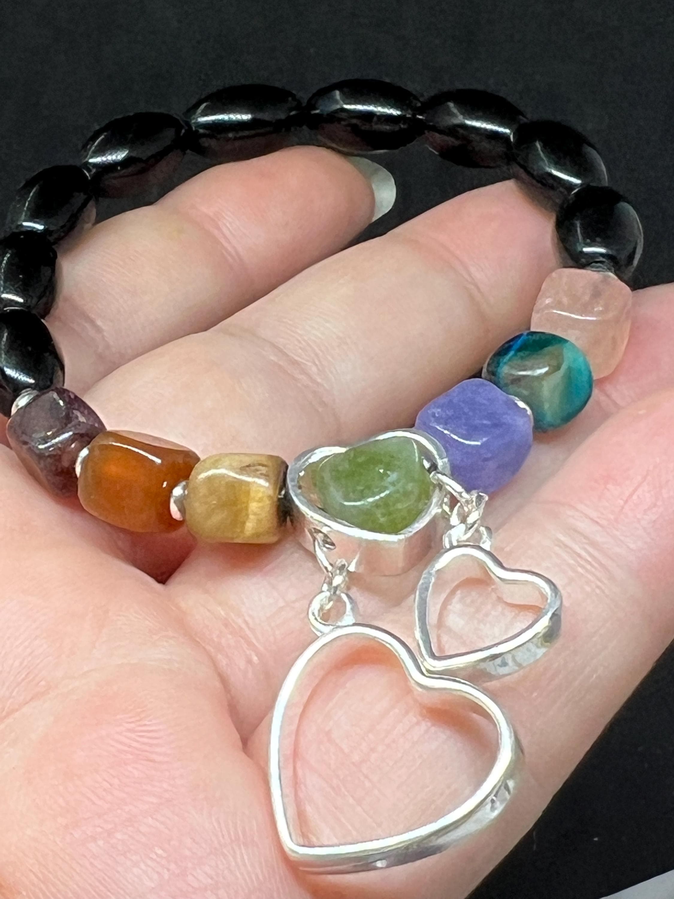 Natural gemstones Bracelet, 7 chacra jewellery, on a hand