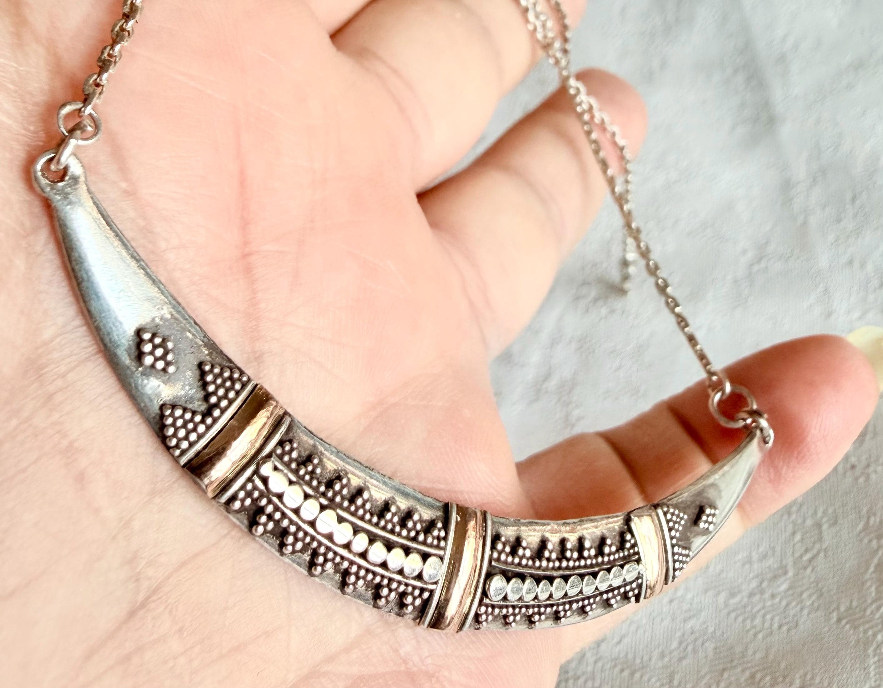 Vintage handmade bicolour chocker, 925 Sterling silver, partially gold plated necklace