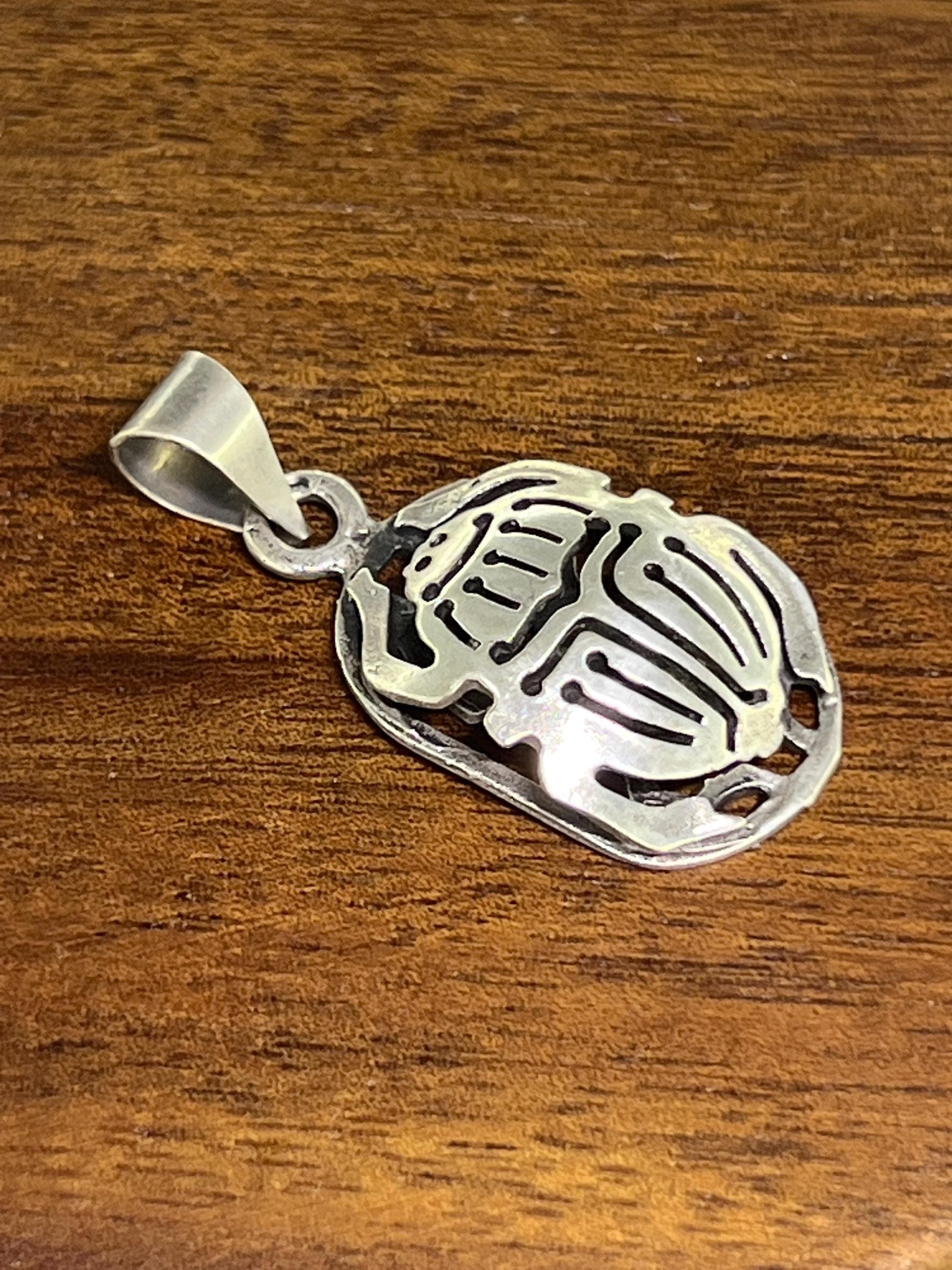 Vintage Scarab Pendant, 1970s, 800 Silver, Egyptian Symbol of Rebirth & Protection - image 4