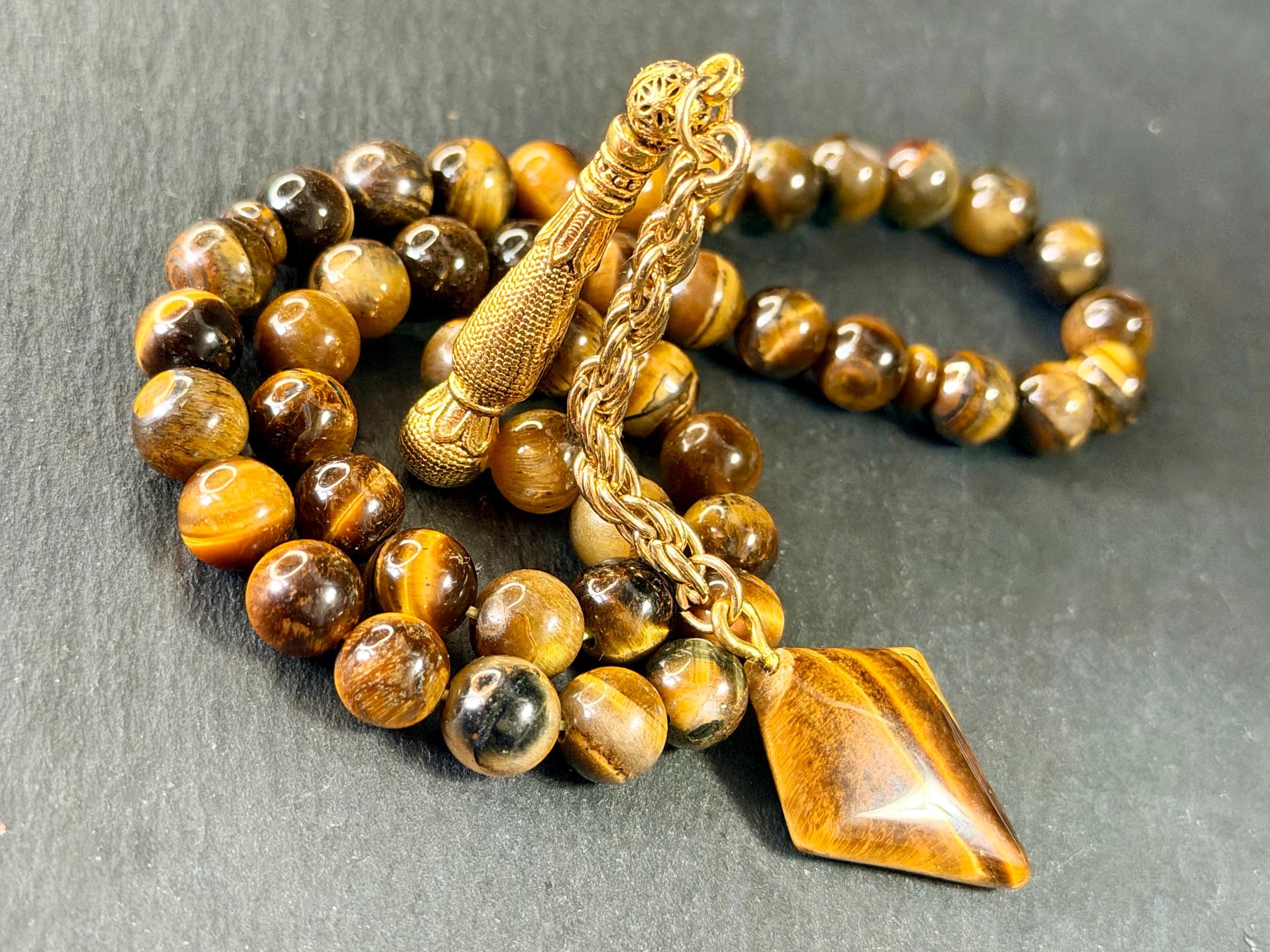 Natural Tiger eye stone Tasbih, 45 prayer beads, 8mm, Islamic gift
