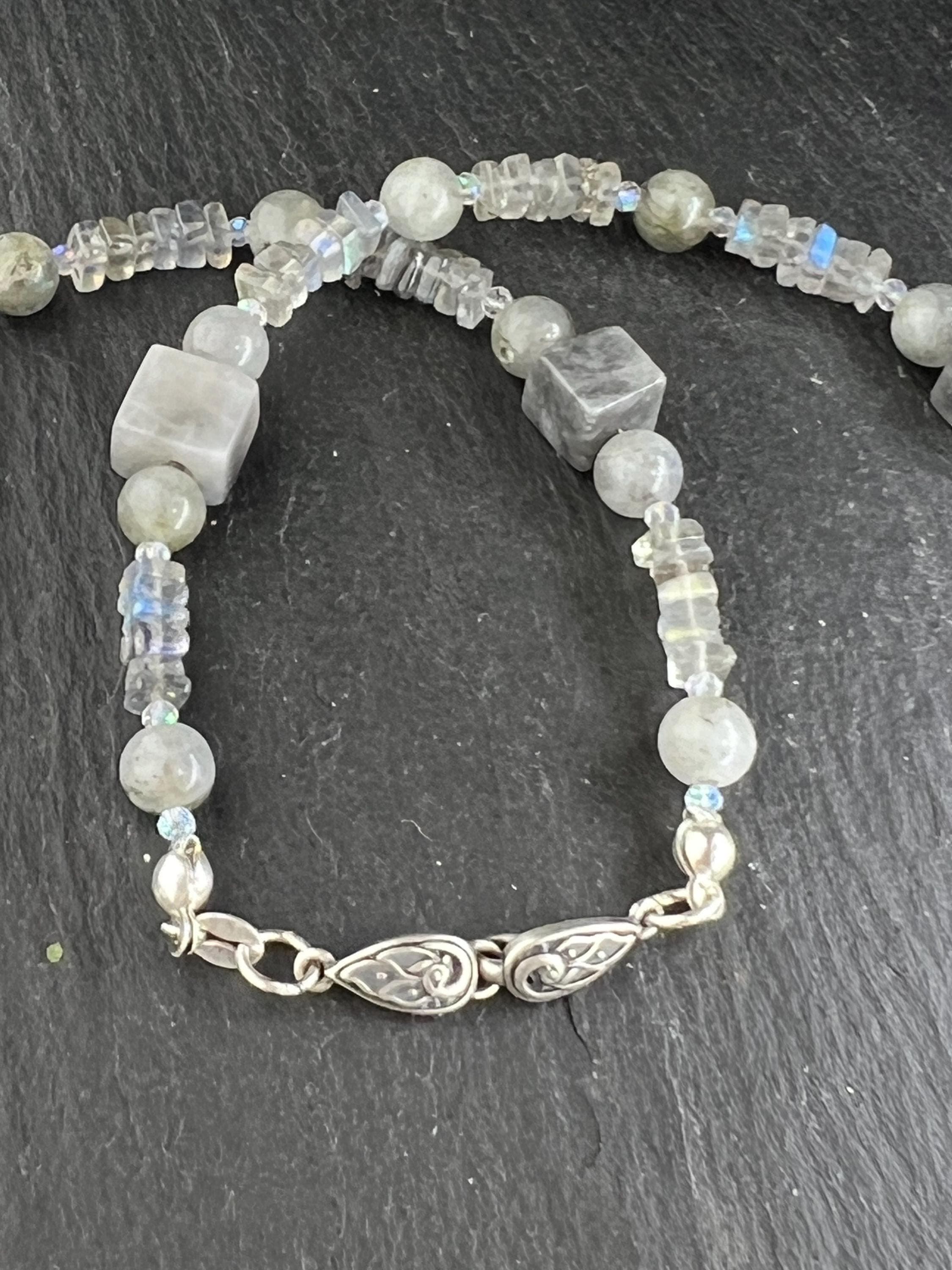 7Chakras Labradorite Hawk eye Necklace 925silver natural gemstones crown third eye throat heart solar plexus sacral root chakra detox energy