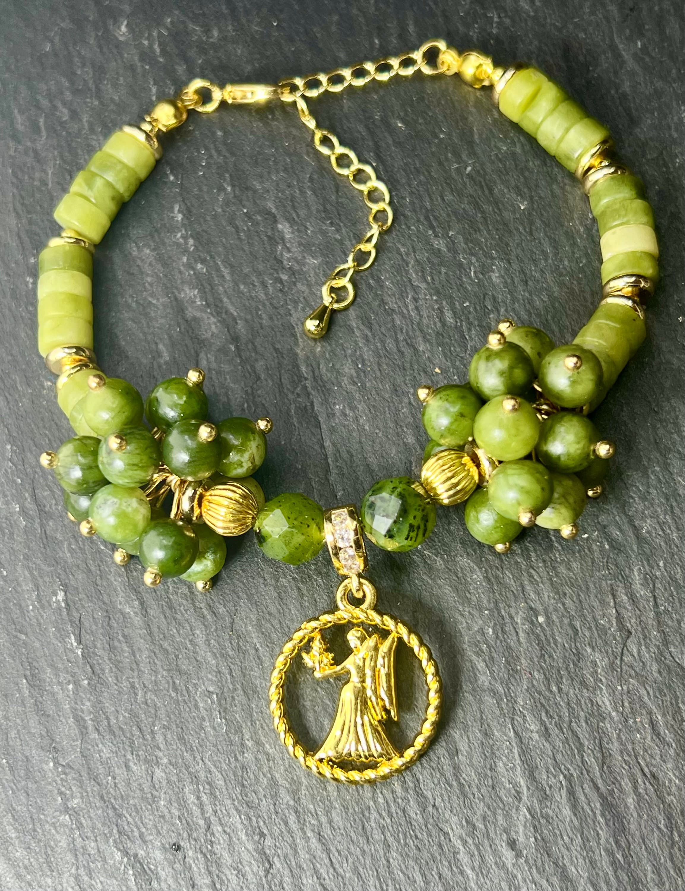 green jade virgo bracelet zodiac gold plated