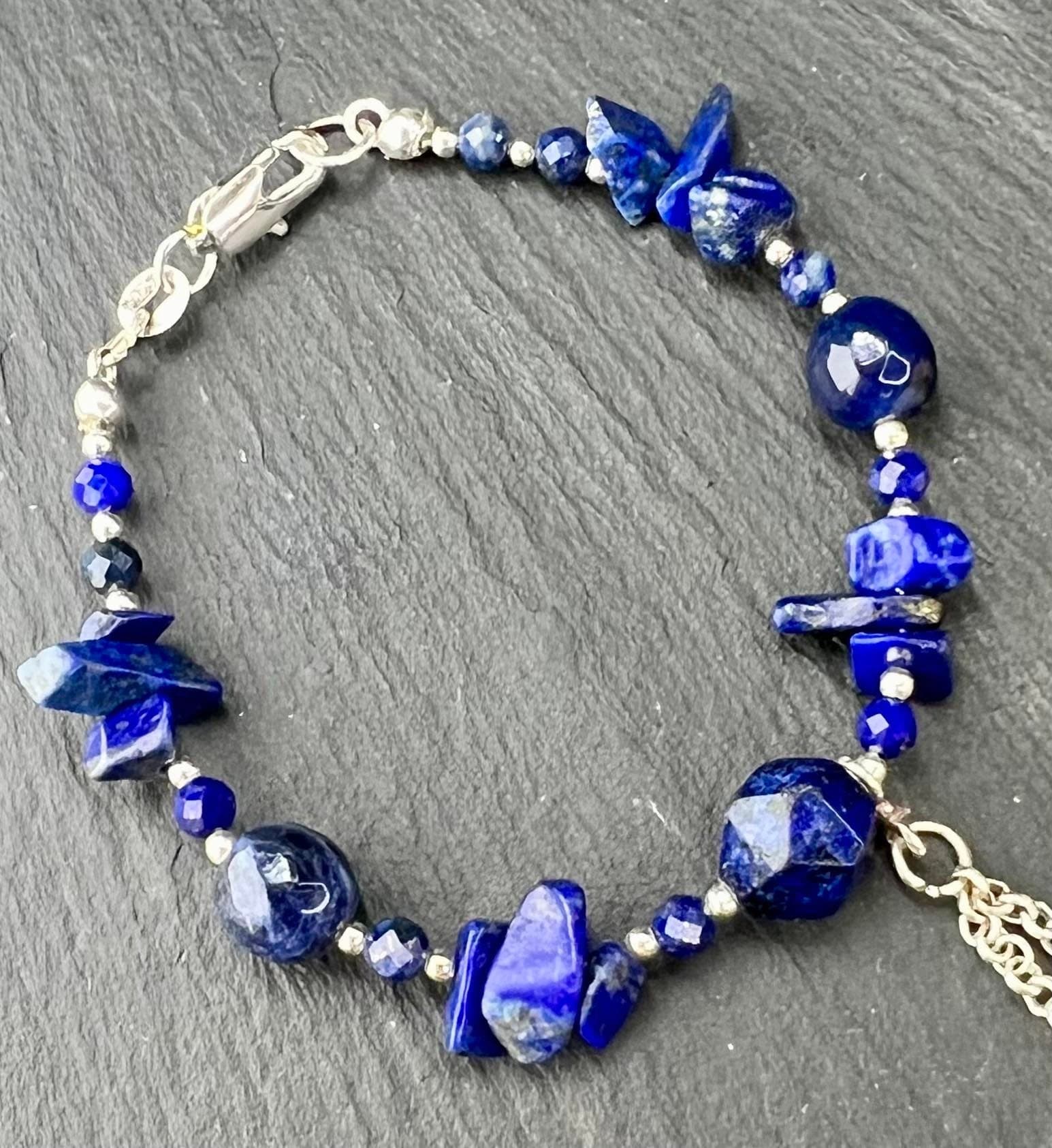 blue lapis lazuli bracelet 925 silver silber blaues armband edelstein echtschmuck gemstone
