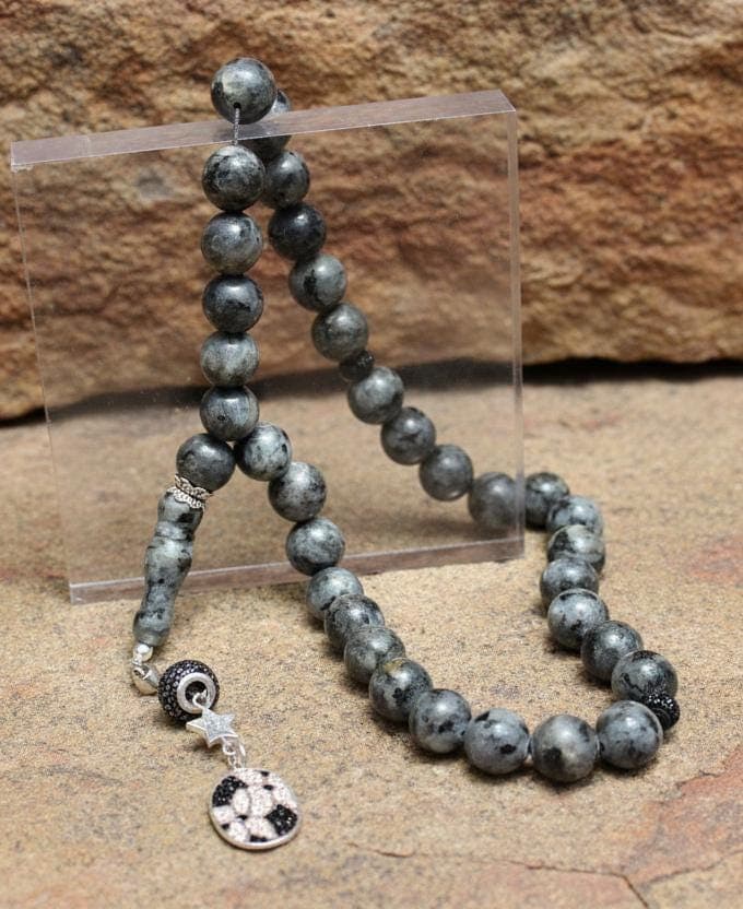 Massive Labradorite Tasbih: 925S Silver Black and silver artistic tassel, Islamic Prayer Beads
