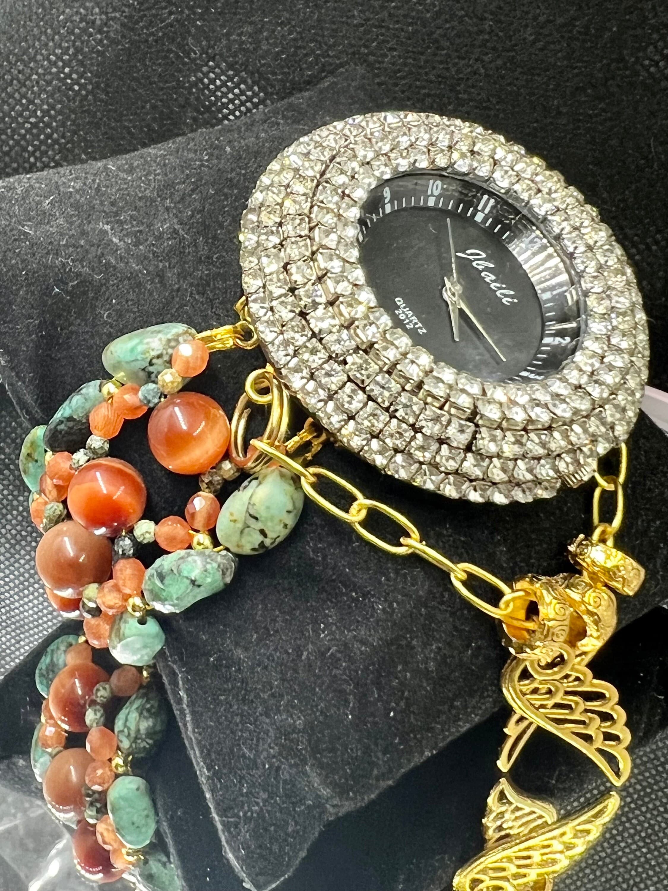 turquoise and tiger eye gemstones watch bracelet edelsteine Uhrchen watch strap