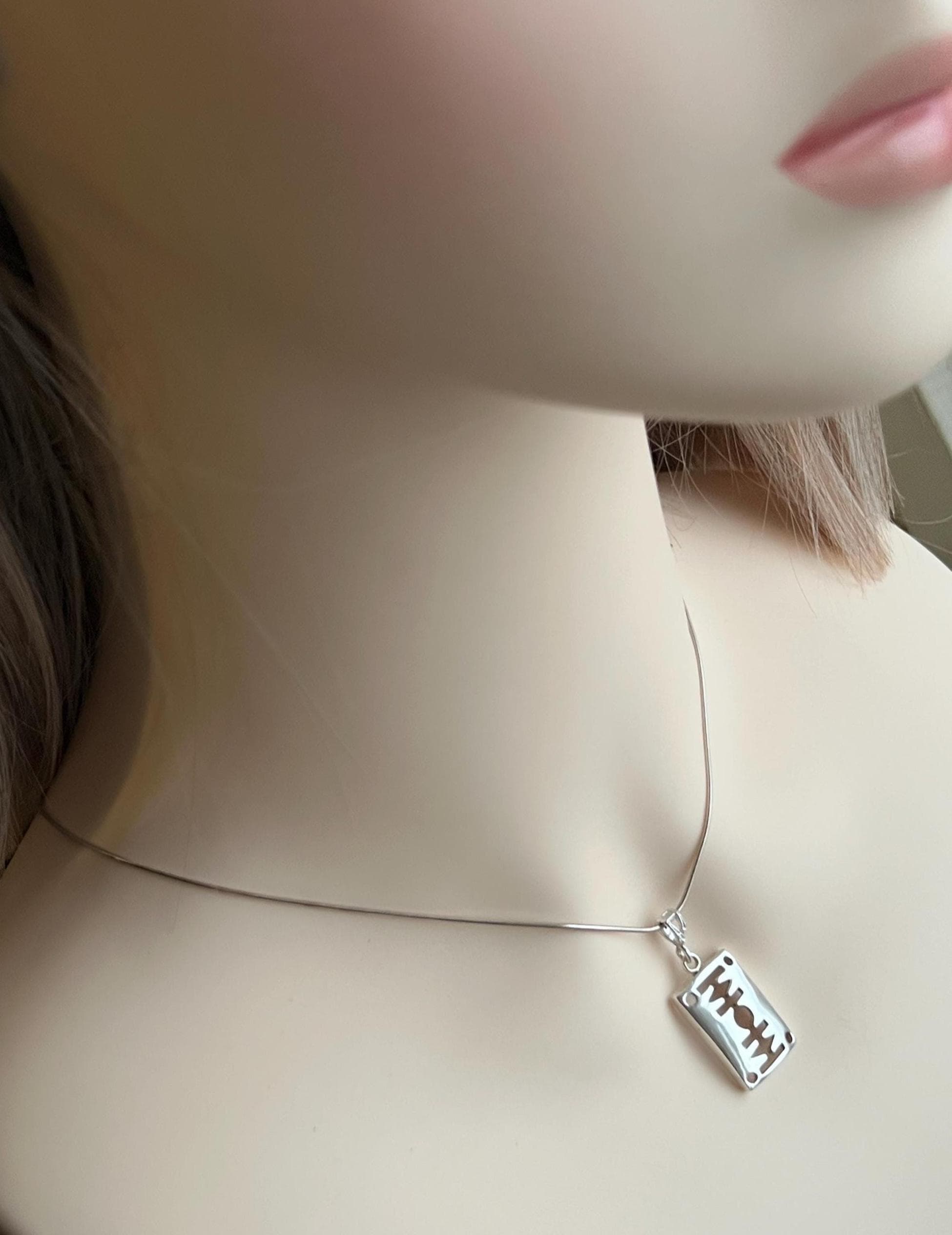 Vintage Razor Blade Pendant Necklace, 925 Sterling Silver, ca. 1970s