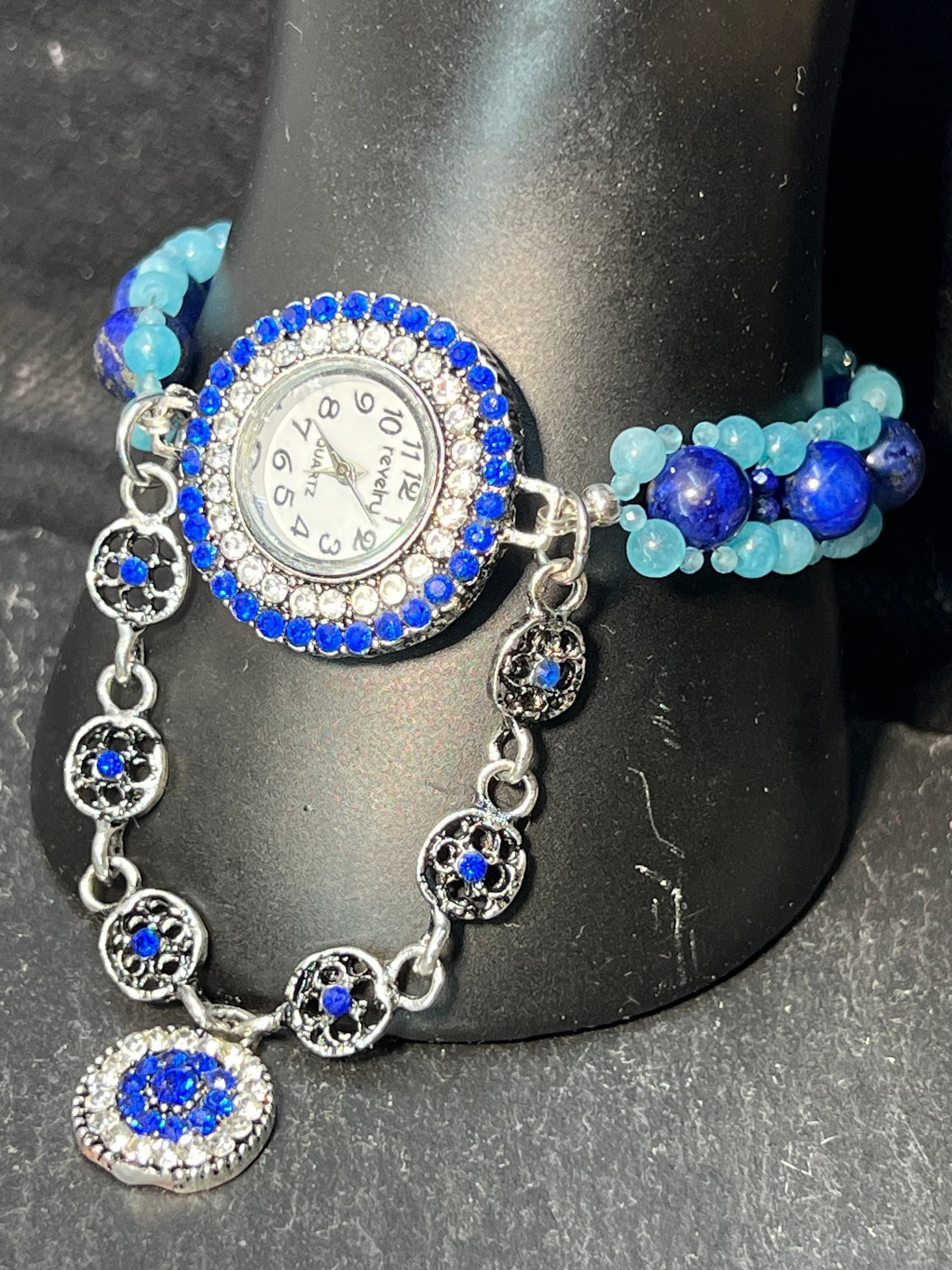 Handmade Lapis Lazuli Amazonite Beaded Watch Bracelet