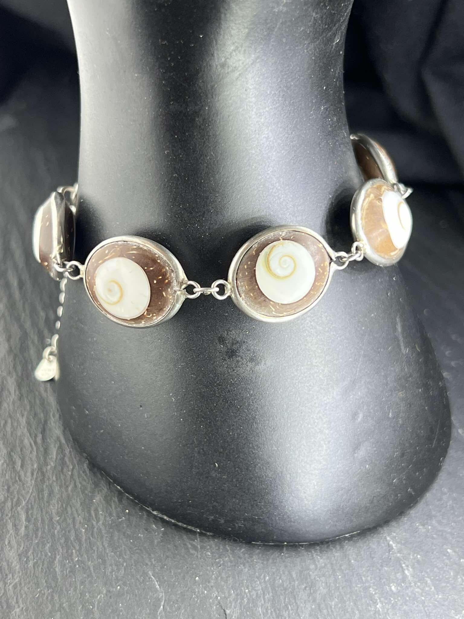 The eye of Shiva Coconut wood 925 sterling silver Bracelet vintage antique, handmade jewellery.