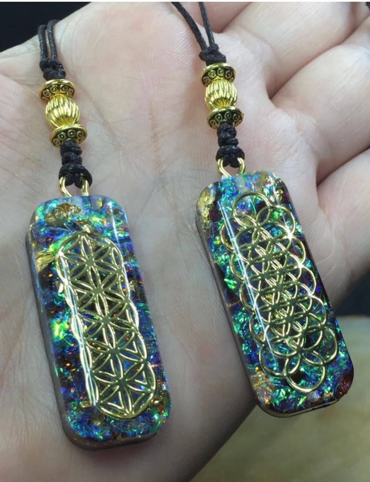 Resin hologram Necklace,  Orgonite map Flower of life meditation energy