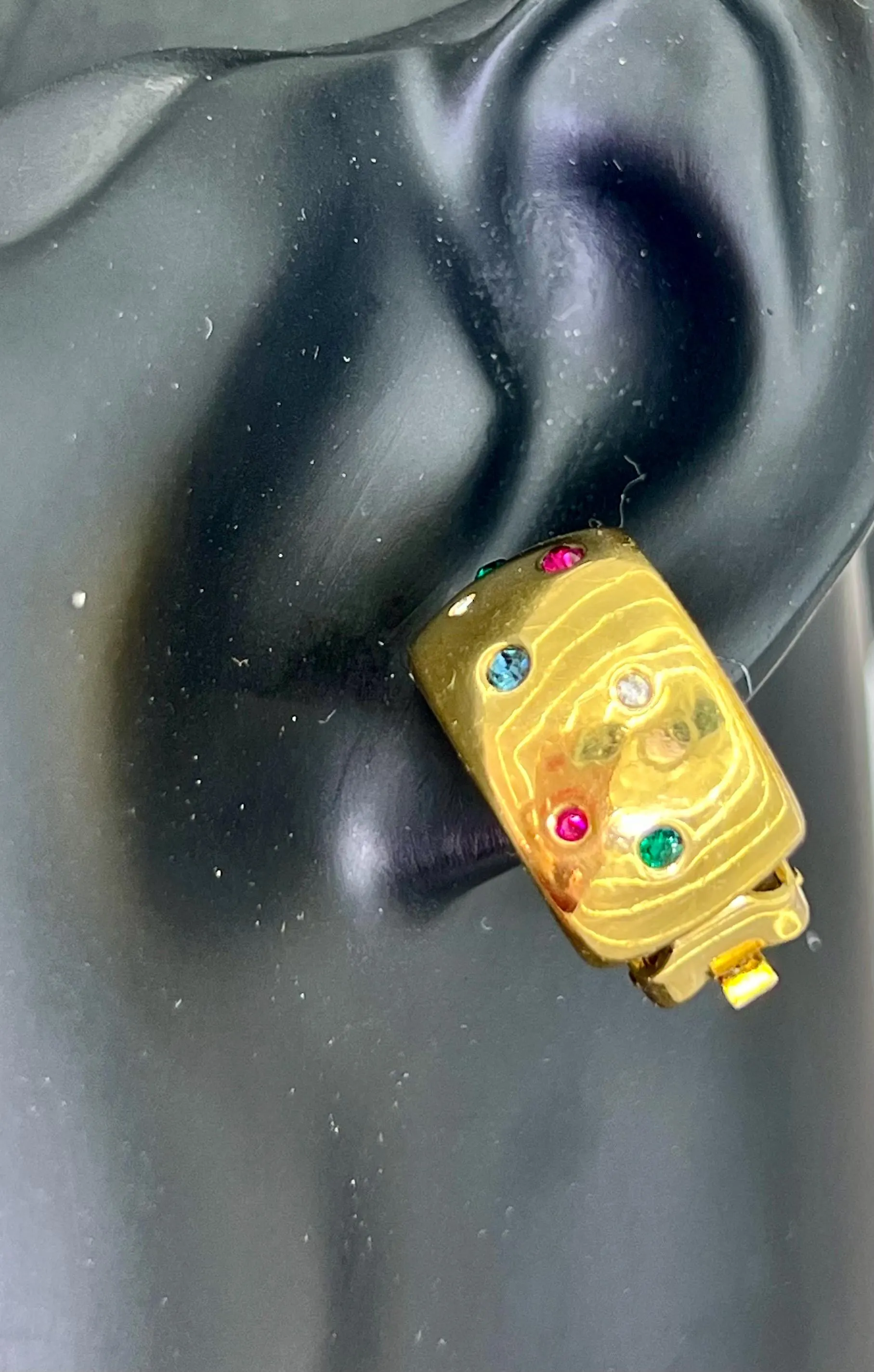 Vintage Grossé for Dior Gold-Filled Clip-On Earrings | 1980s Luxury Multicolour Crystals | Signed Designer Jewelry