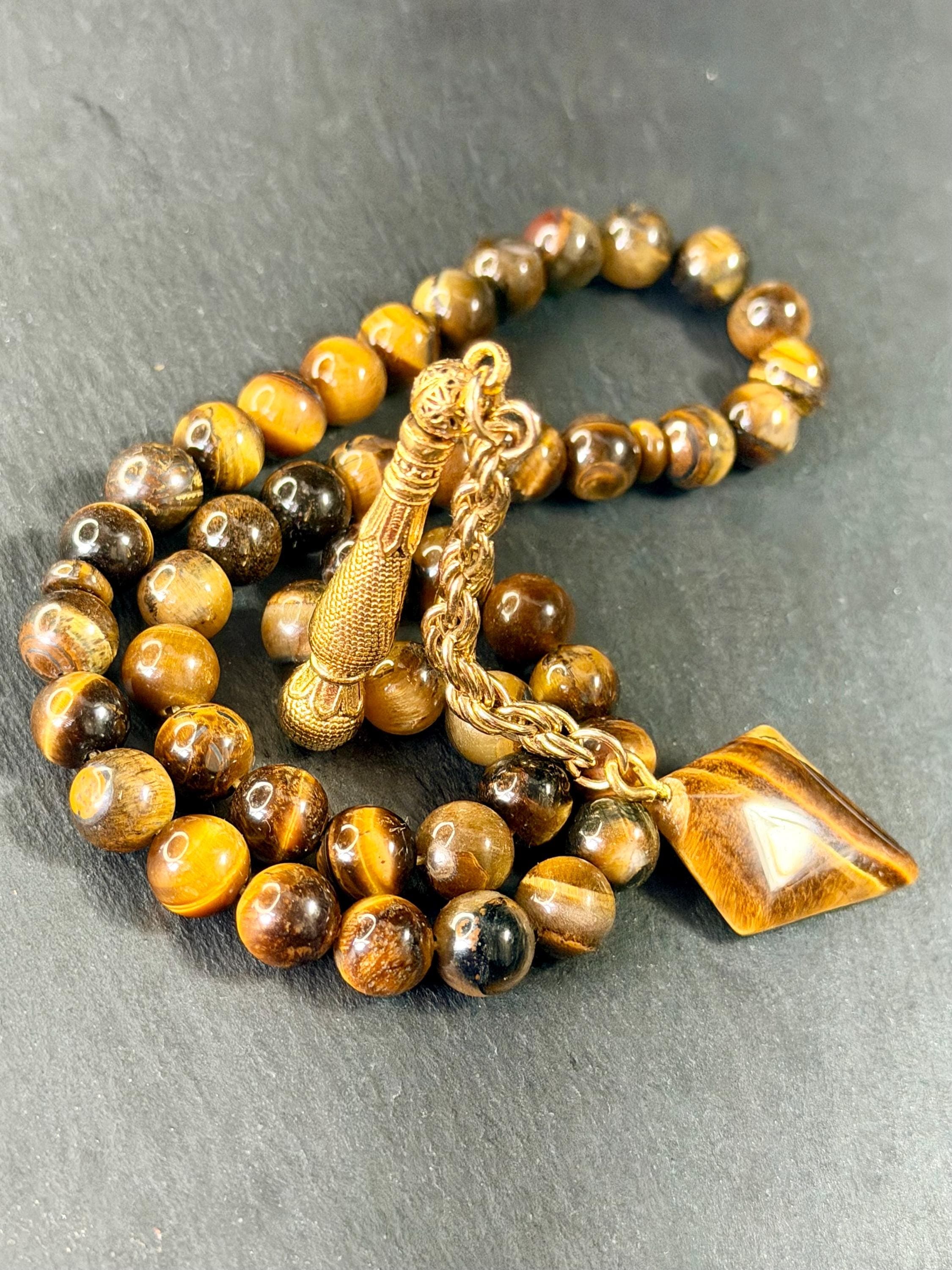 Natural Tiger eye stone Tasbih, 45 prayer beads, 8mm, Islamic gift