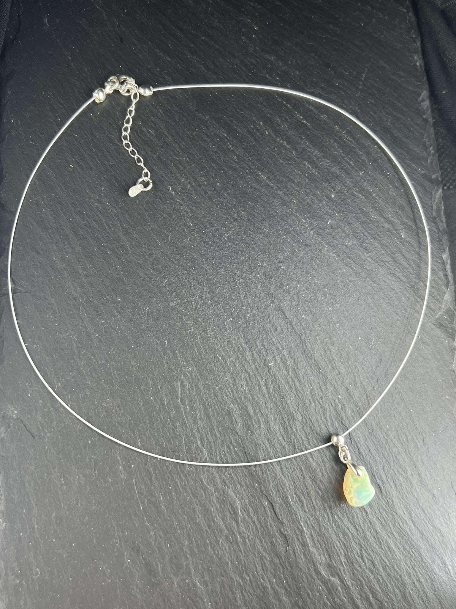 opal gemstone raw stone necklace Christmas or mother's day gift, 925 sterling silver pendant, white opal chocker.
