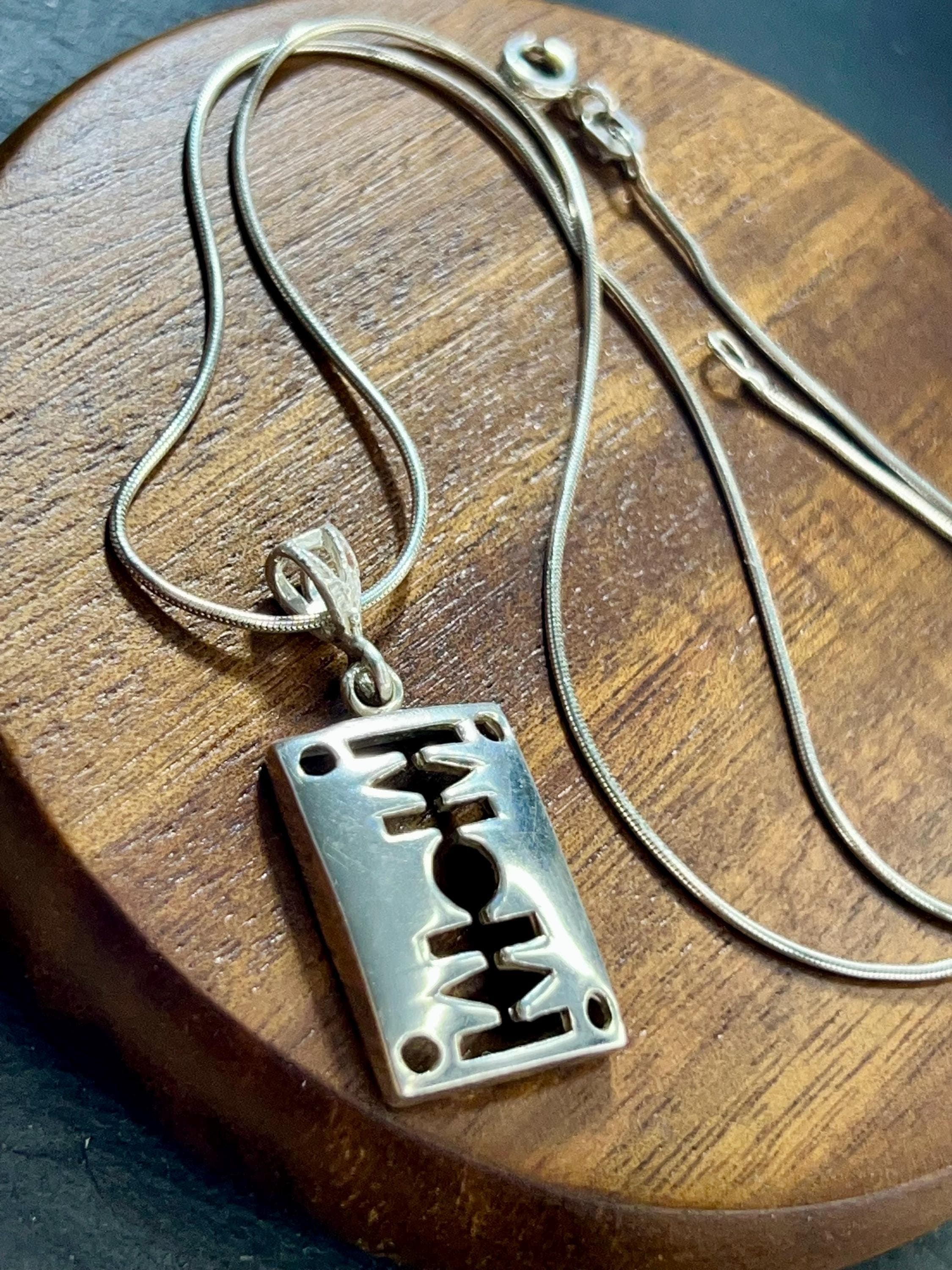 Vintage Razor Blade Pendant Necklace, 925 Sterling Silver, ca. 1970s