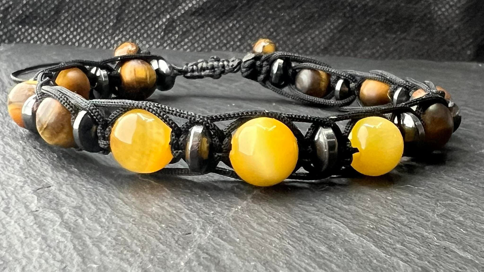 tiger eye tigerauge männer armband bracelet golden macreme coffee حظاظة عين النمر الذهبي