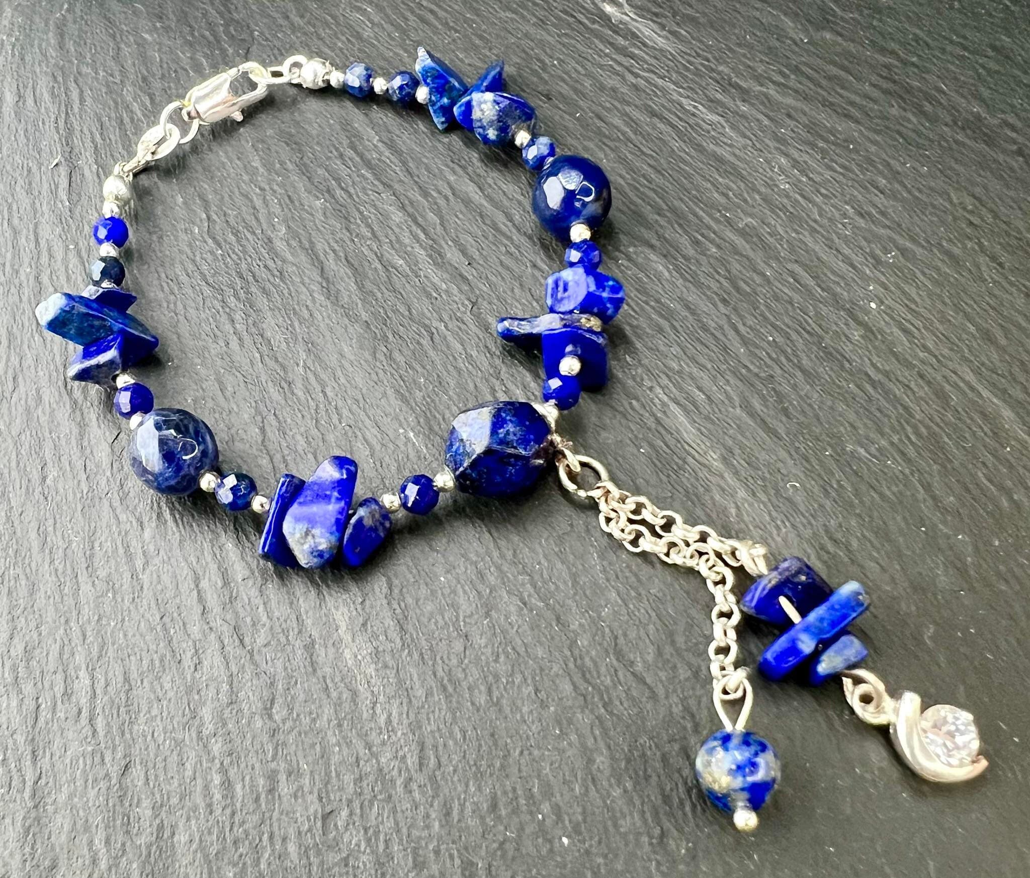 Handmade Lapis Lazuli & Sterling Silver Bracelet: Third Eye Chakra Jewelry