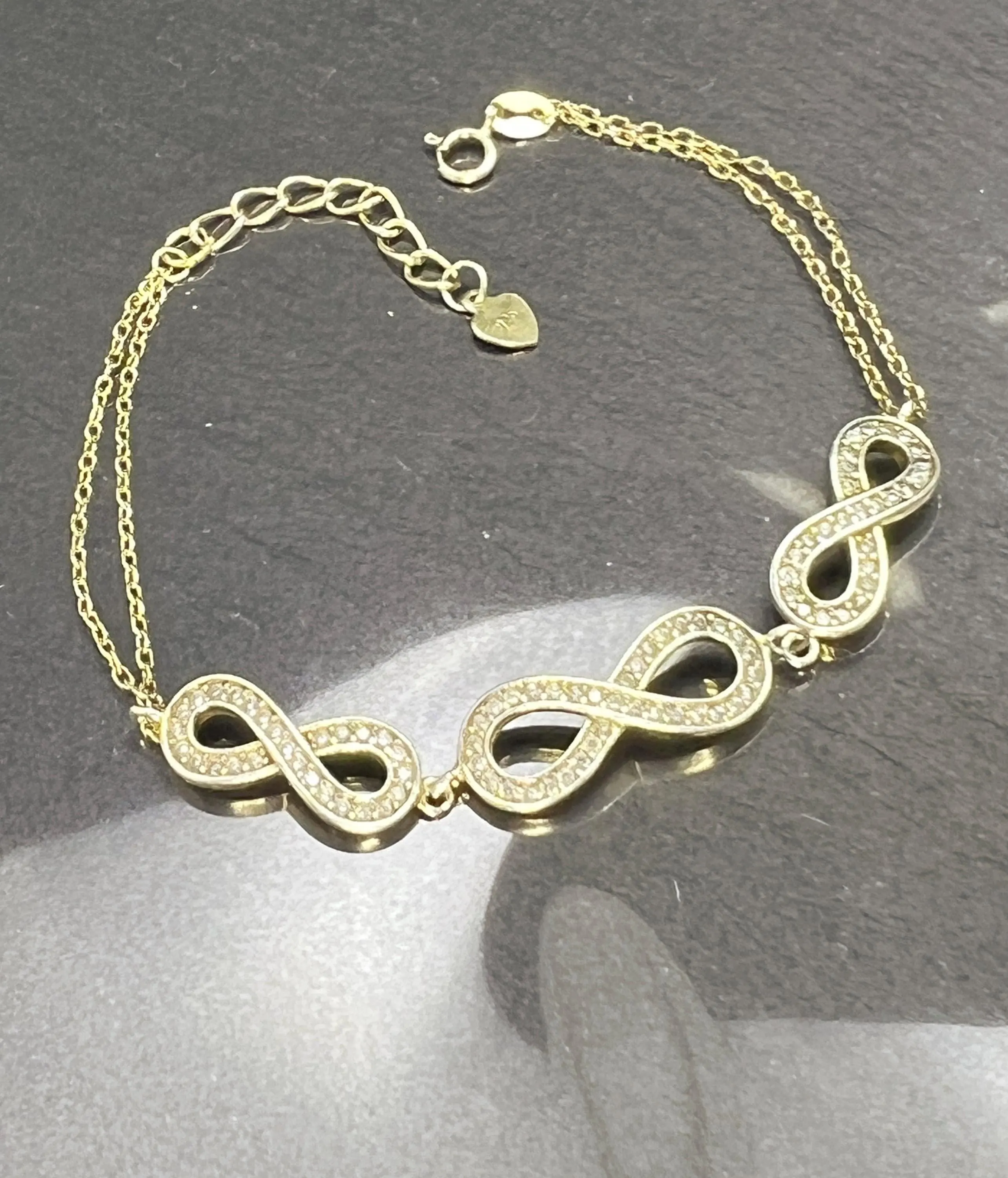Infinity Bracelet, Vintage 925 Sterling Silver, Gold filled, 1980s