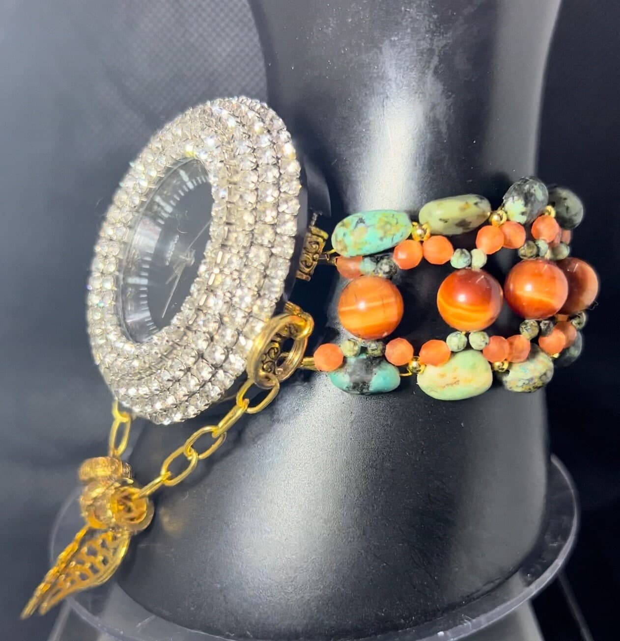 Handmade Turquoise & Cat Eye Stone Watch Bracelet