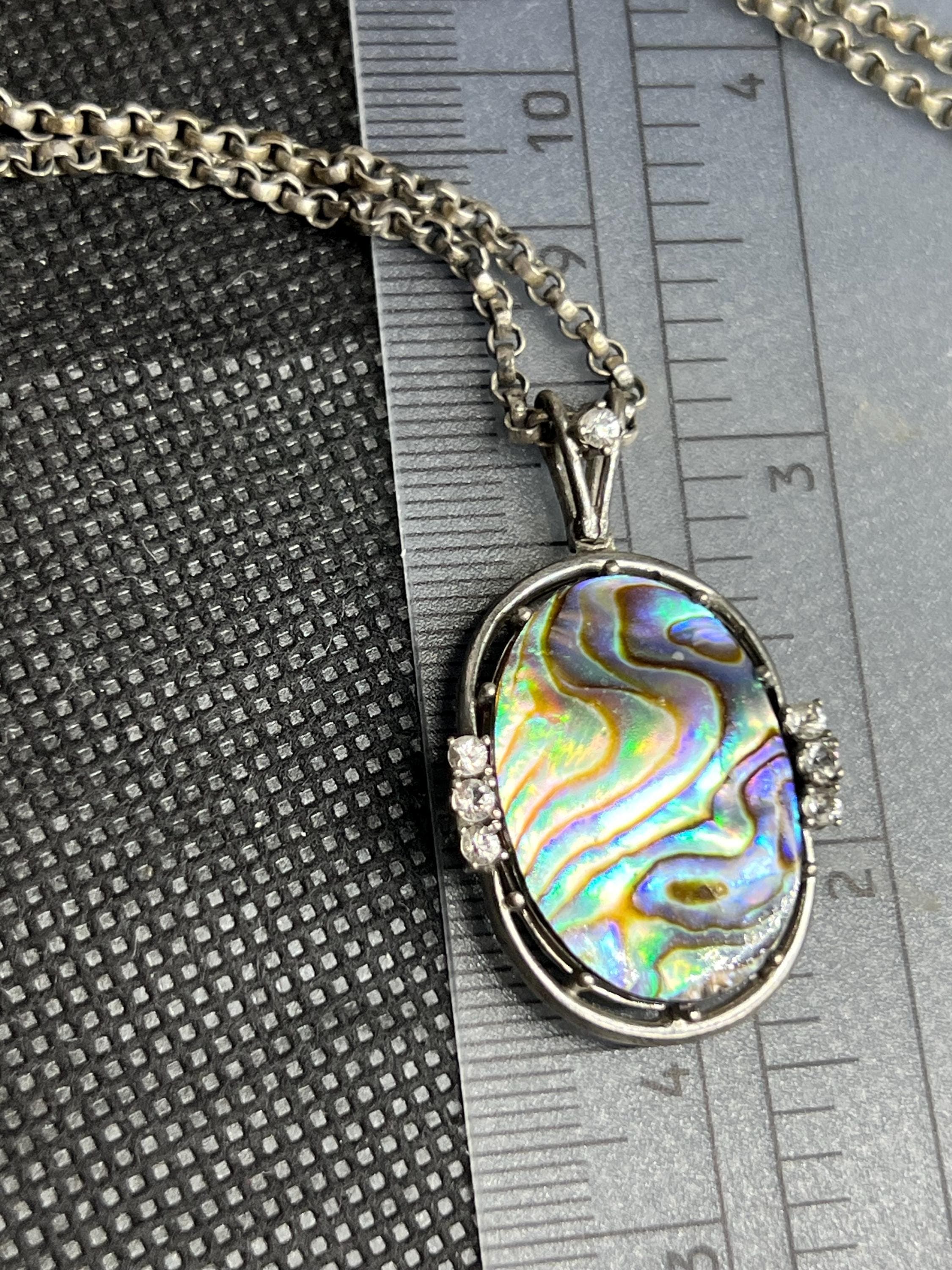 Vintage Abalone Necklace, 835 Silver, Gray-Toned Chain, Natural Shell Pendant, Elegant Classic Design - image 4