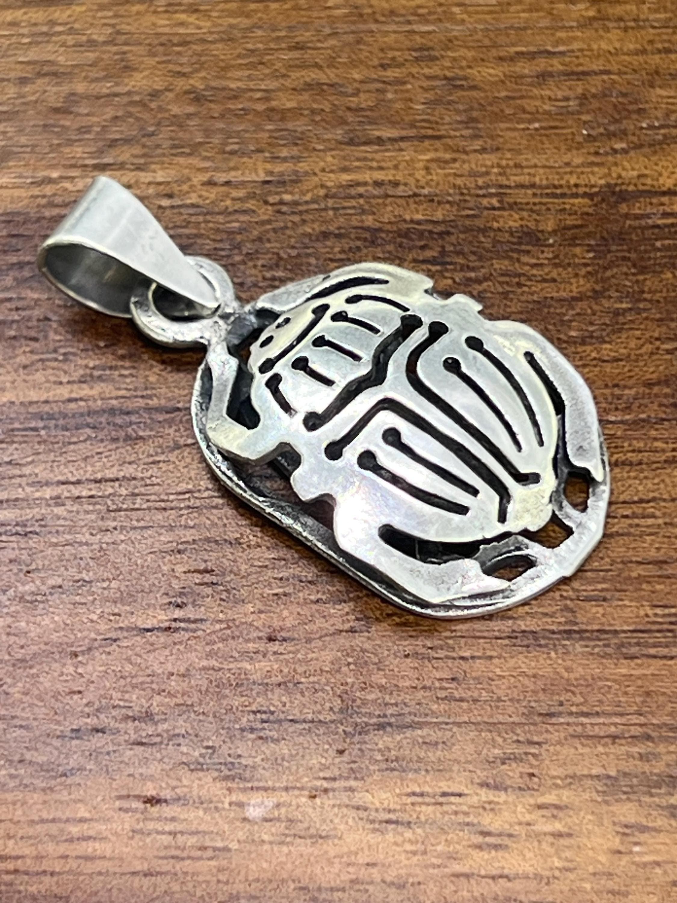 Vintage Scarab Pendant, 1970s, 800 Silver, Egyptian Symbol of Rebirth & Protection