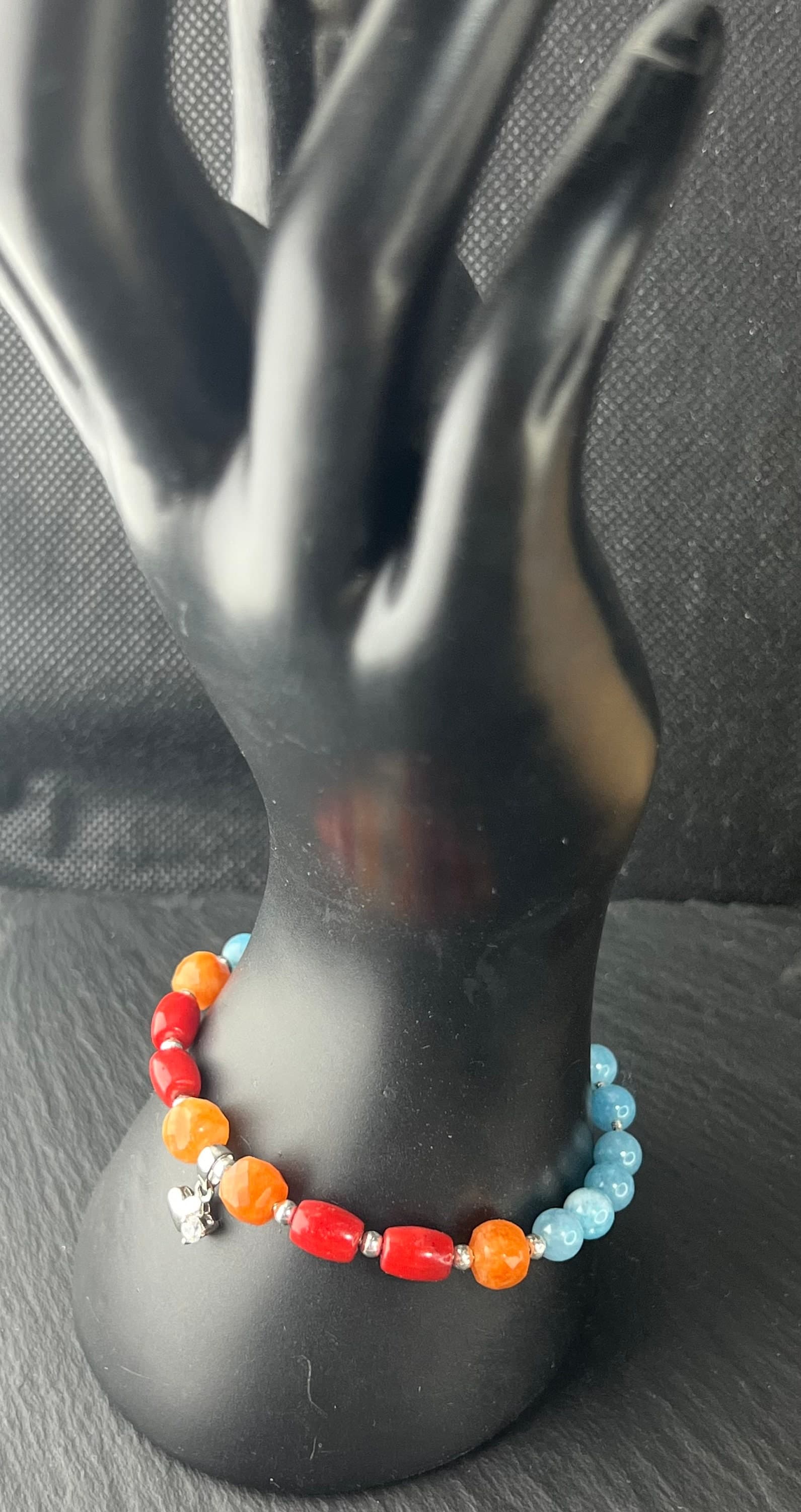 Handmade Red Coral Sunstone Apatite Bracelet: 925 Sterling Silver, Chakra Energy - image 4