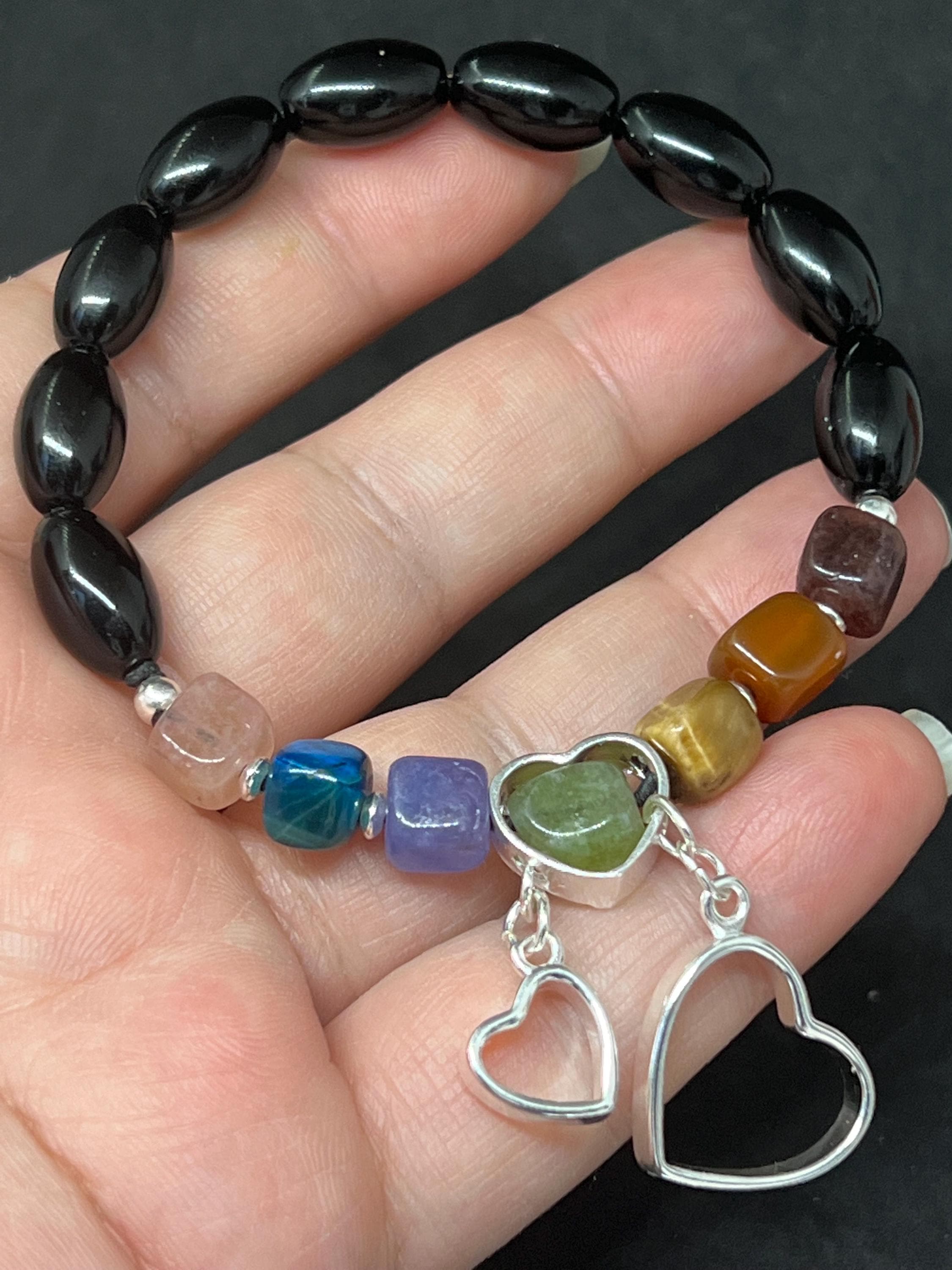 Natural gemstones Bracelet, 7 chacra jewellery, Silver plated