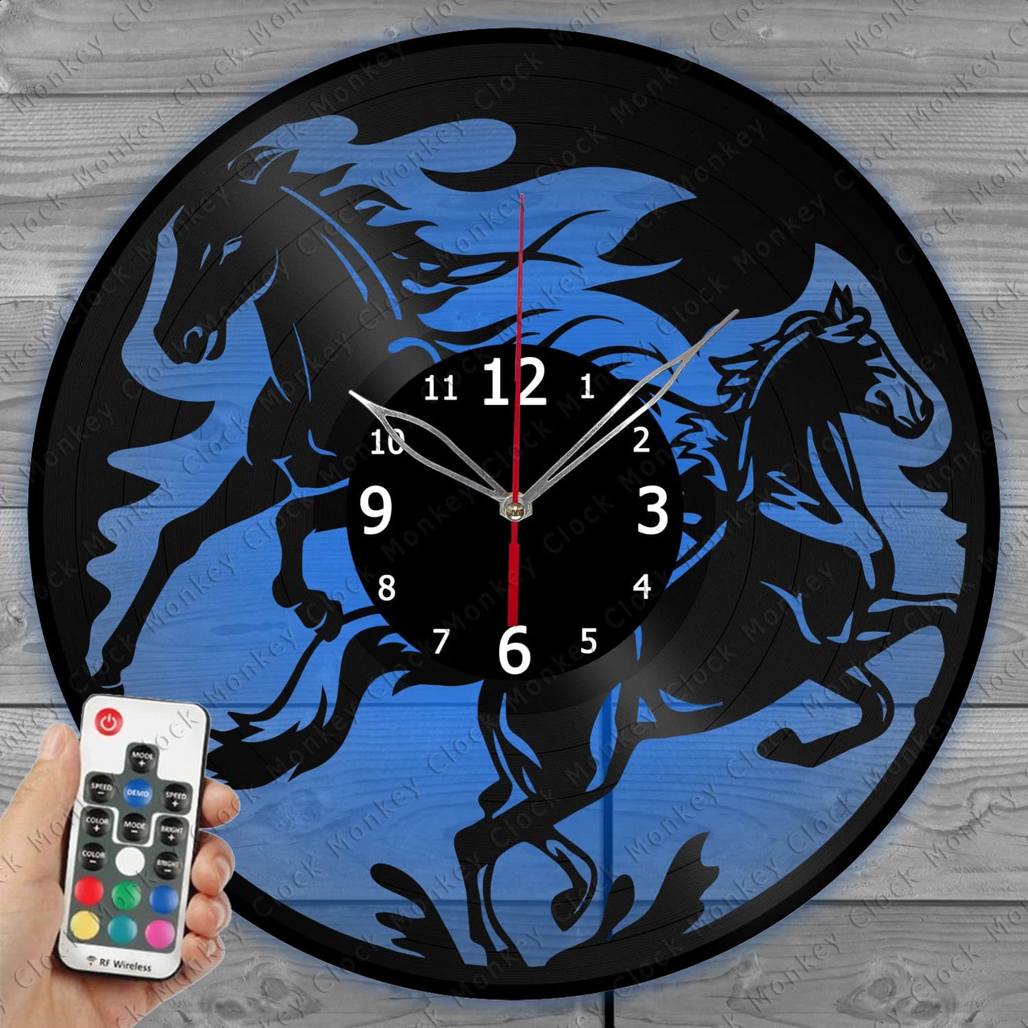 Horse Clock with LED Light Vinyl Clock Art Home Decor Wall Clock Custom Order Vinyl Record Wall Clock Personalized Design gift for him & his