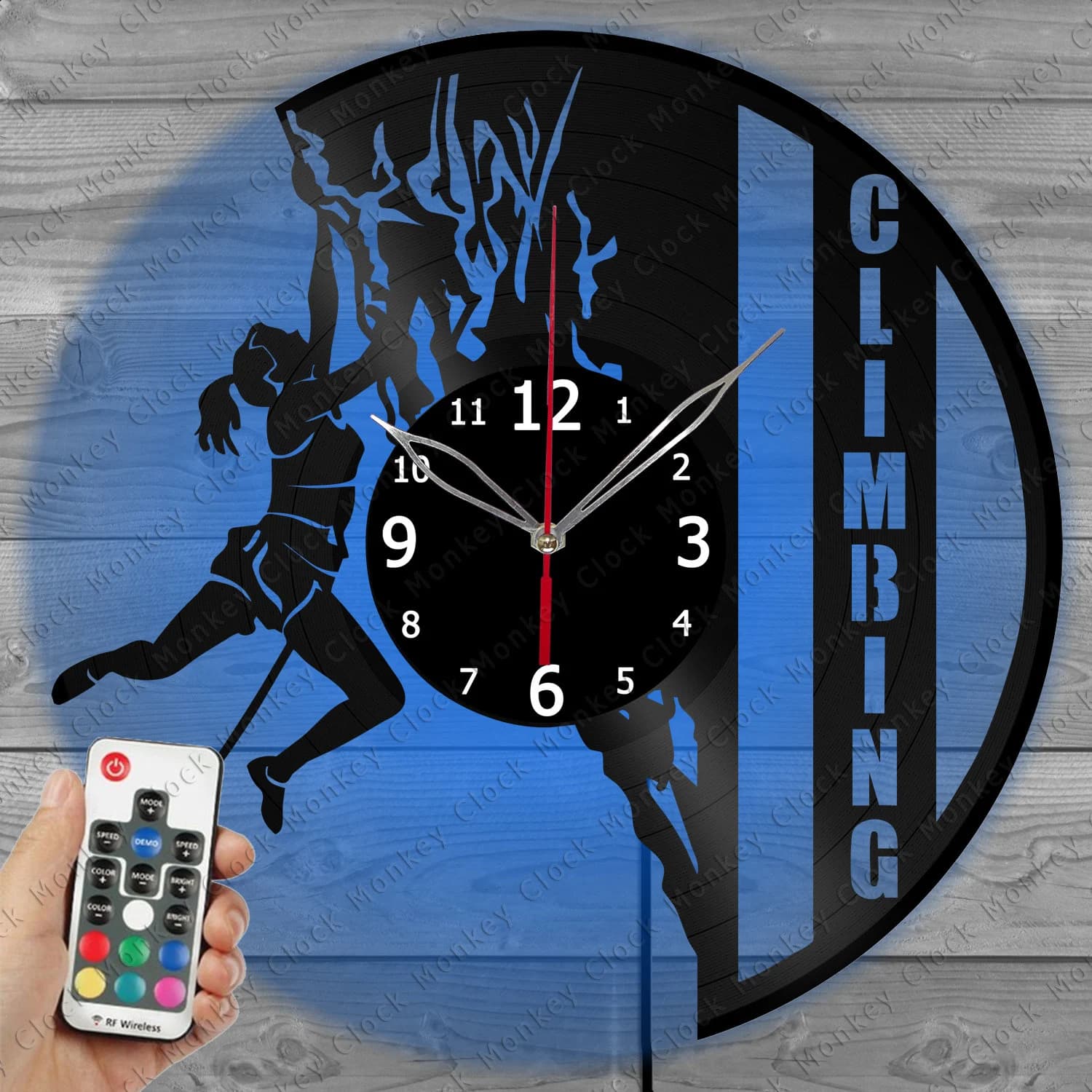 Climbing Clock with LED Light Vinyl Clock Decor Wall Clock Custom Order Vinyl Record Wall Clock Personalized Design Gift for him and his