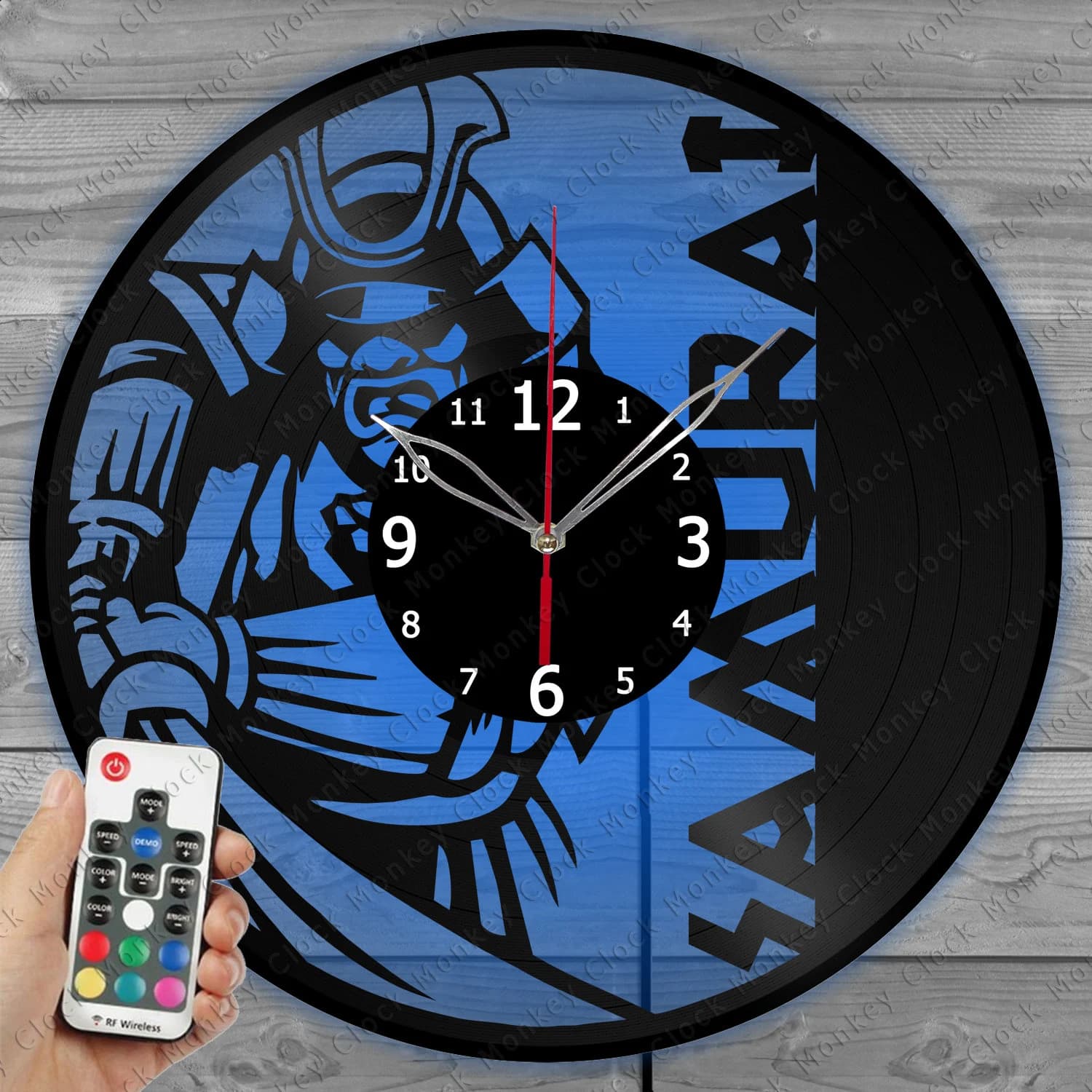 Samurai Clock with LED Light Vinyl Clock Decor Home Wall Clock Custom Order Vinyl Record Wall Clock Personalized Design Gift for him & his