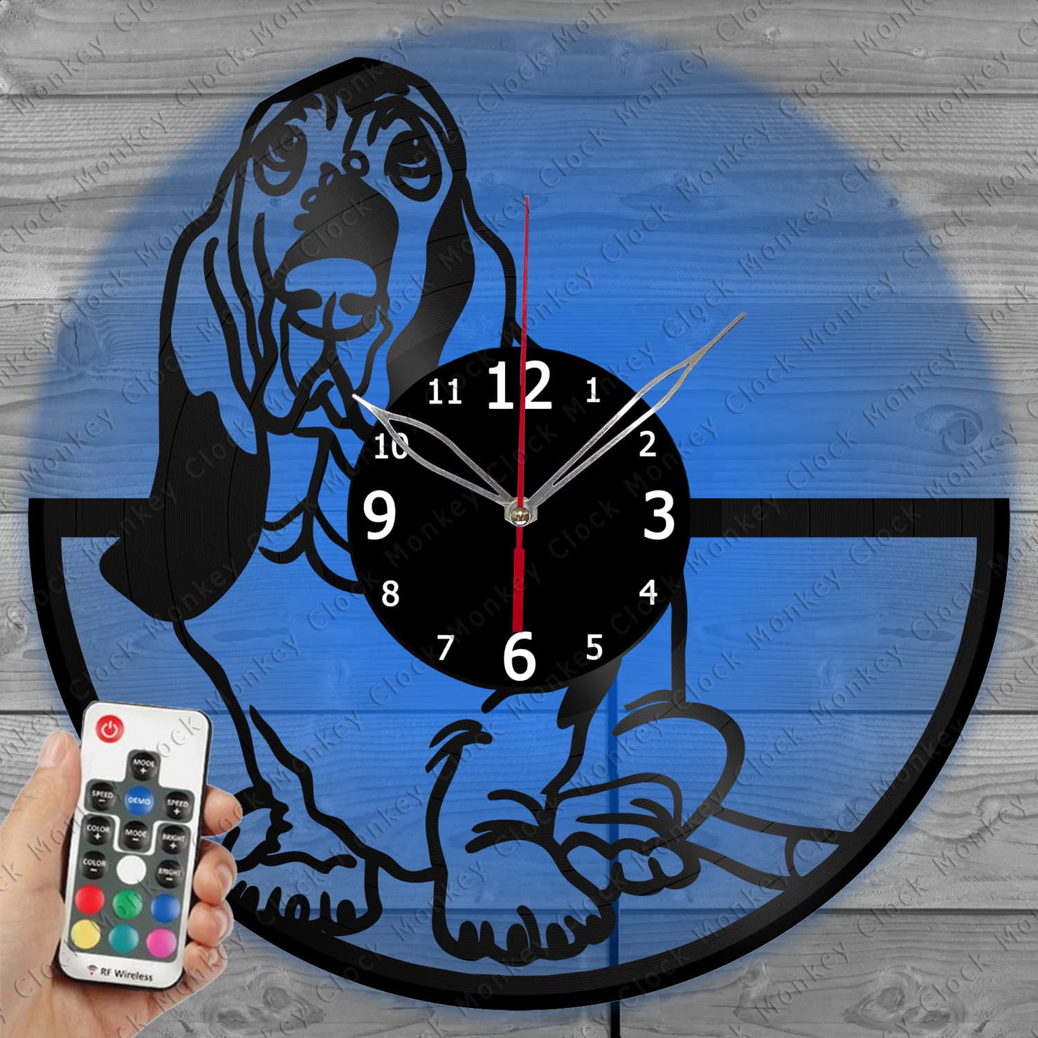 Basset Hound Clock with LED Light Vinyl Clock Dog Wall Clock Custom Order Vinyl Record Wall Clock Personalized Design Gift for him and his