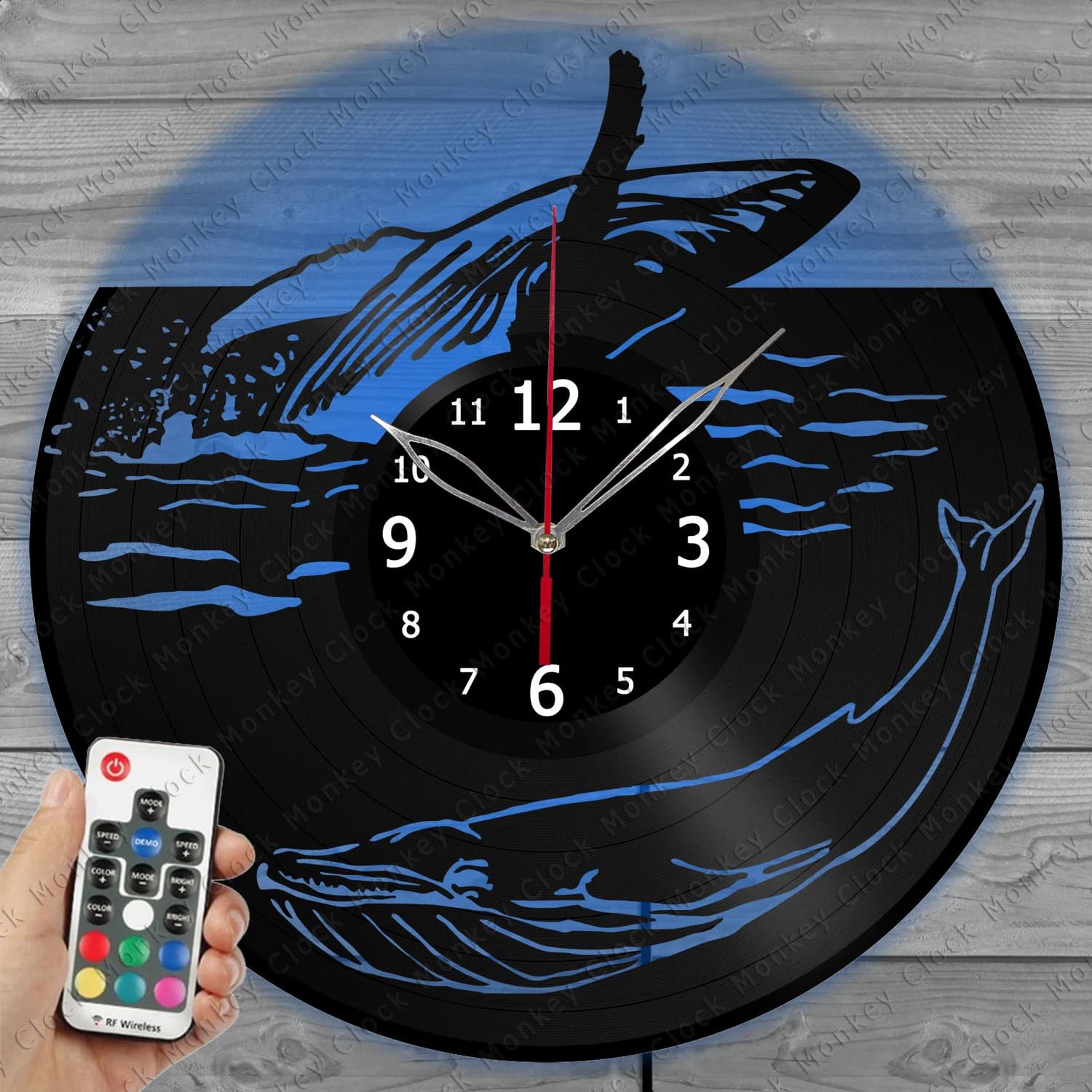Whale Clock with LED Light Vinyl Clock Decor Home Wall Clock Custom Order Vinyl Record Wall Clock Personalized Design Gift for him & his