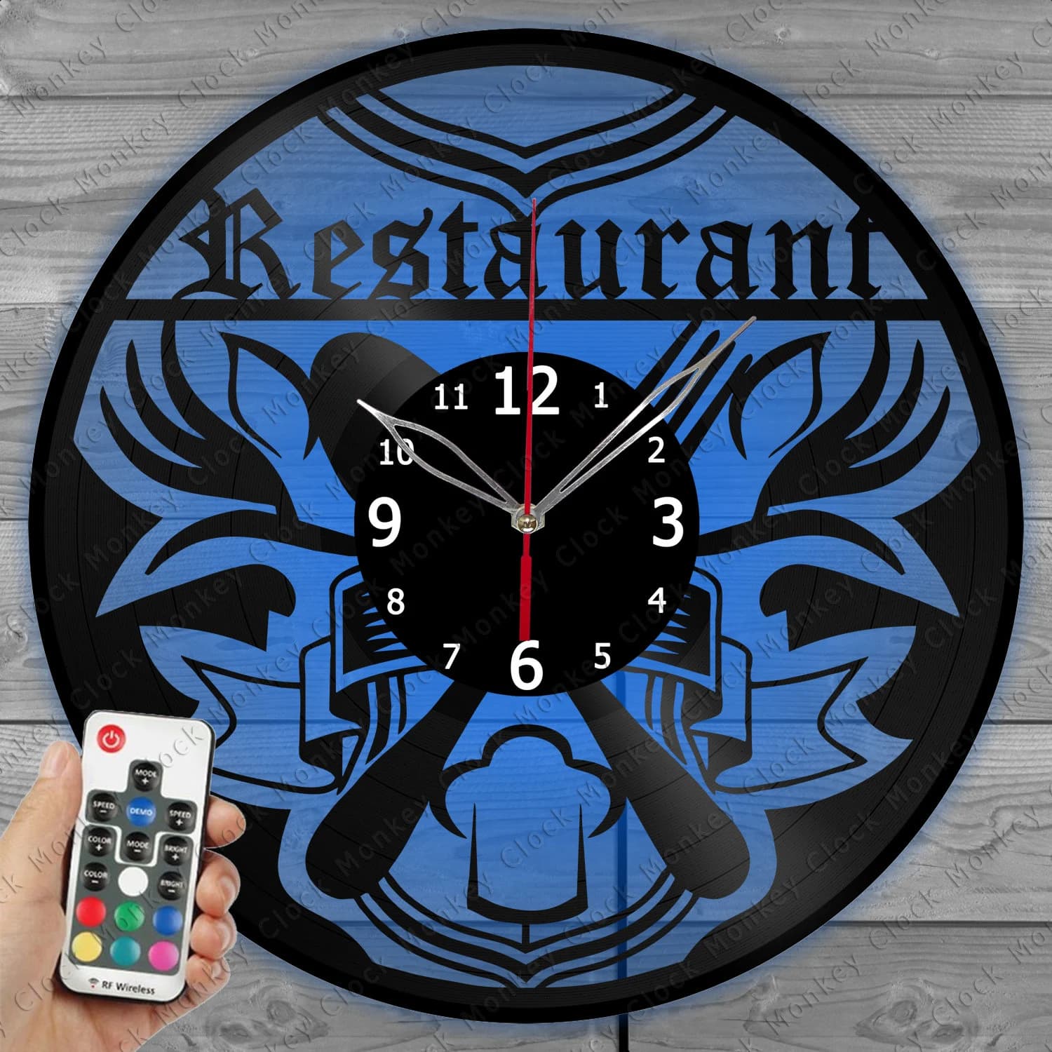 Restaurant Clock with LED Light Vinyl Clock Art Decor Wall Clock Custom Order Vinyl Record Wall Clock Personalized Design Gift for him & his
